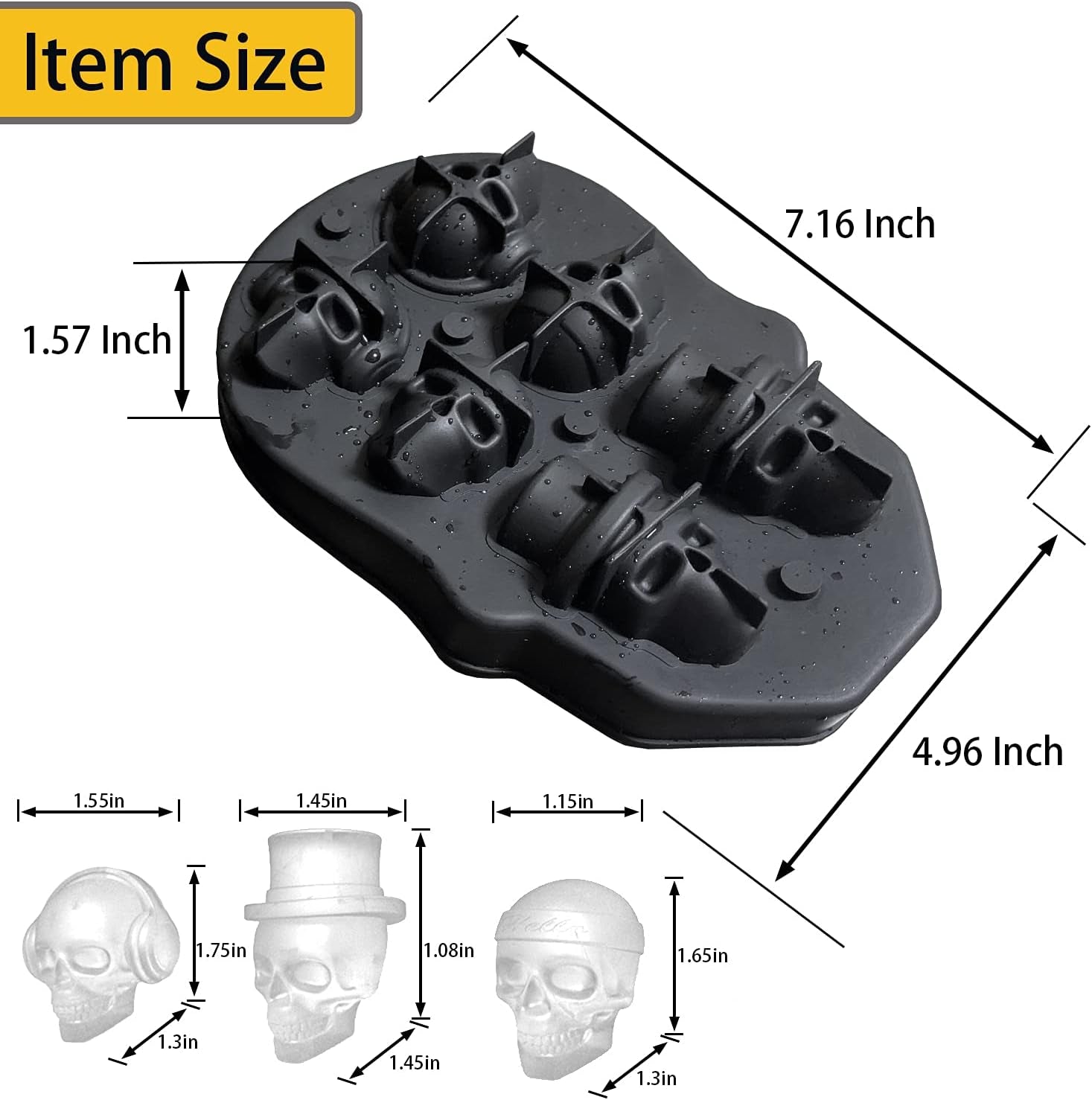6 Cavity Skull Ice Maker - Silicone Skull Shaped Ice Mold and Tray for Whiskey, Cocktails and Beverages