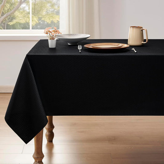 Rectangle Tablecloth Weaved Textured Water Resistant Spill Proof Table Cloth, Decorative Fabric Wrinkle Free Table Cover for Events and Dinner, 60 X 84 Inch, Black