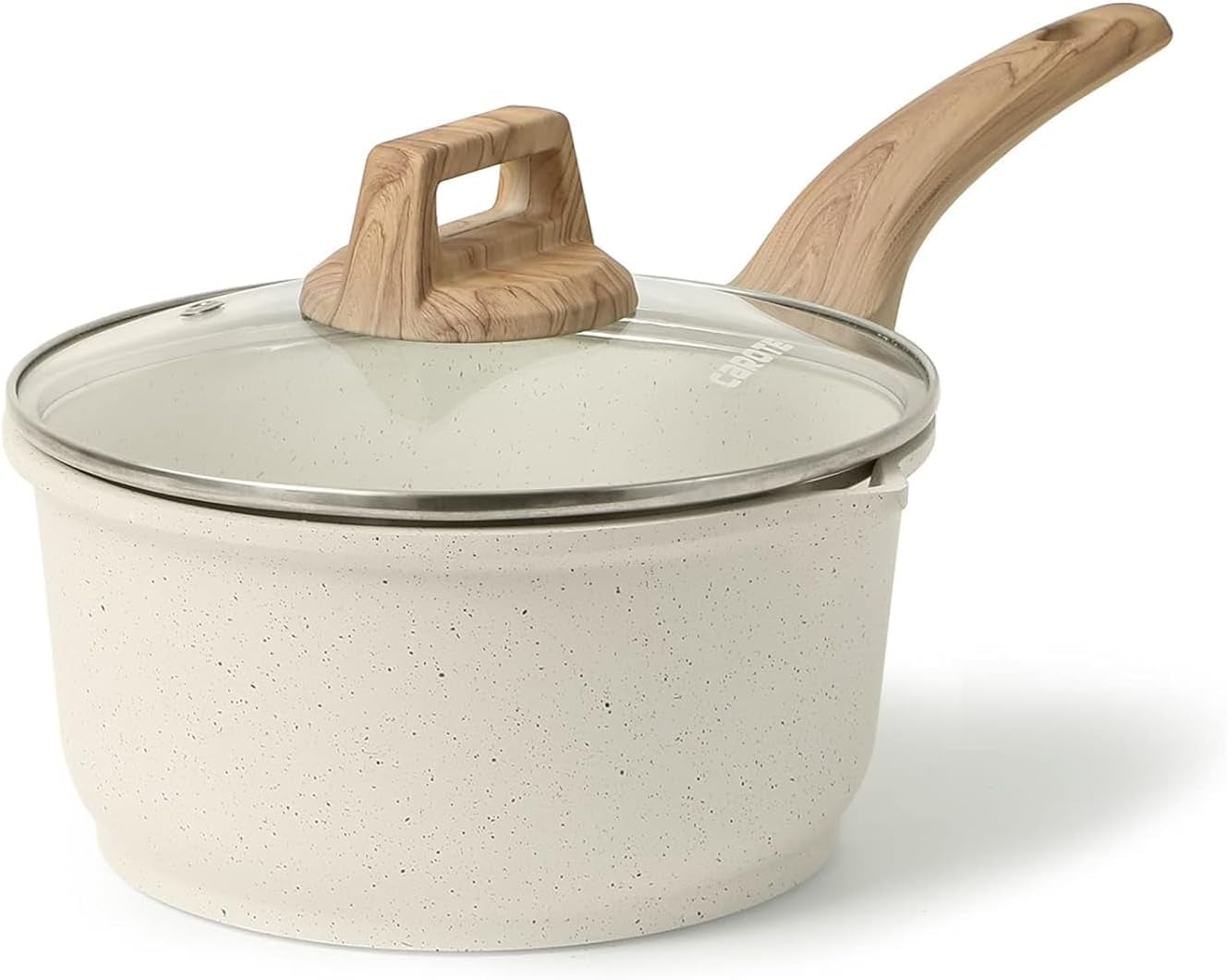 2Qt Sauce Pan Sets with Lid Cooking Pots Nonstick Saucepans Cookware Set with Pour Spout Small Kitchen Pot, Induction Comptable, Easy to Clean, PFOA FREE (White Granite)