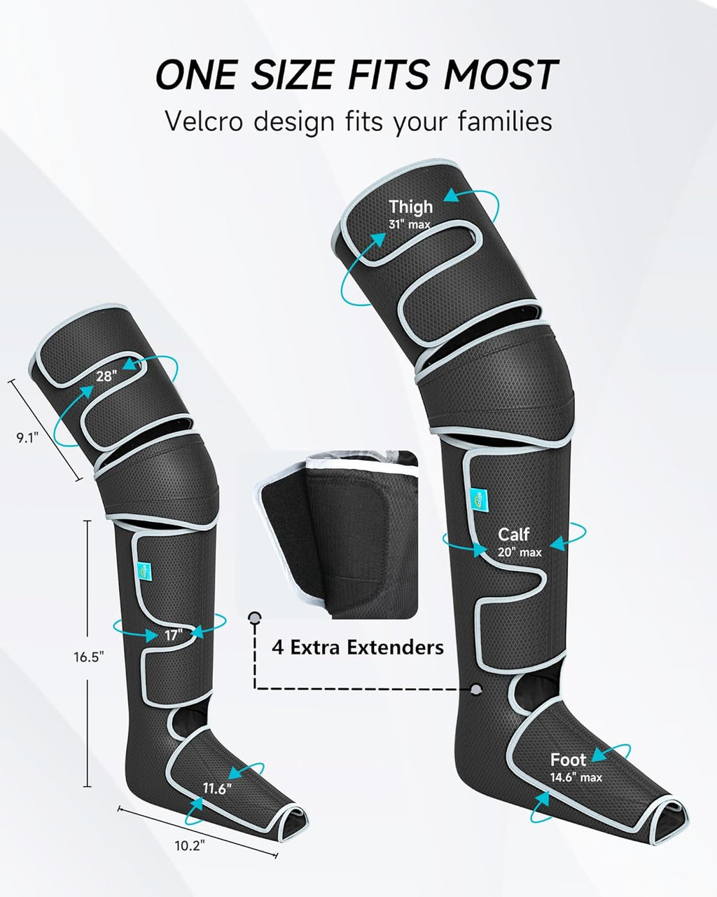 Leg Massager for Circulation and Pain Relief FSA, Gifts for Men Women Dad Mom, Leg Massager with Heat and Compression, 2 Heat 5 Modes 4 Intensities 4 Extenders