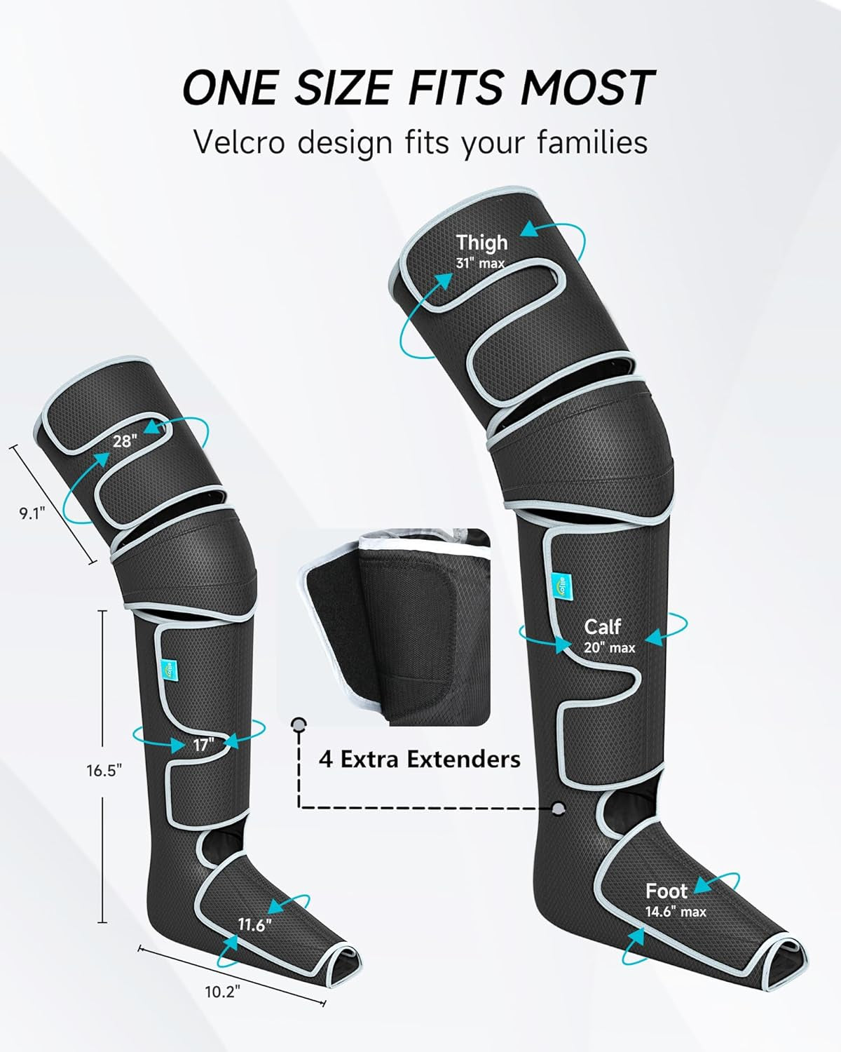 Leg Massager for Circulation and Pain Relief FSA, Gifts for Men Women Dad Mom, Leg Massager with Heat and Compression, 2 Heat 5 Modes 4 Intensities 4 Extenders