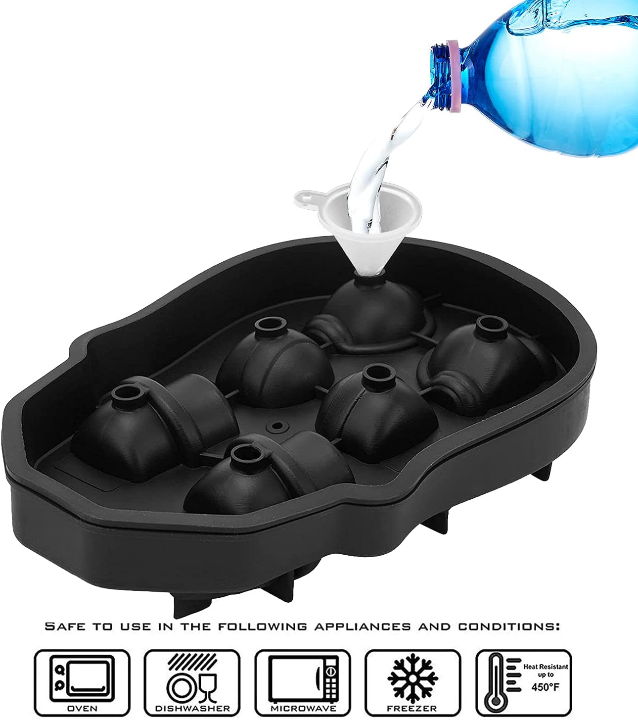 6 Cavity Skull Ice Maker - Silicone Skull Shaped Ice Mold and Tray for Whiskey, Cocktails and Beverages
