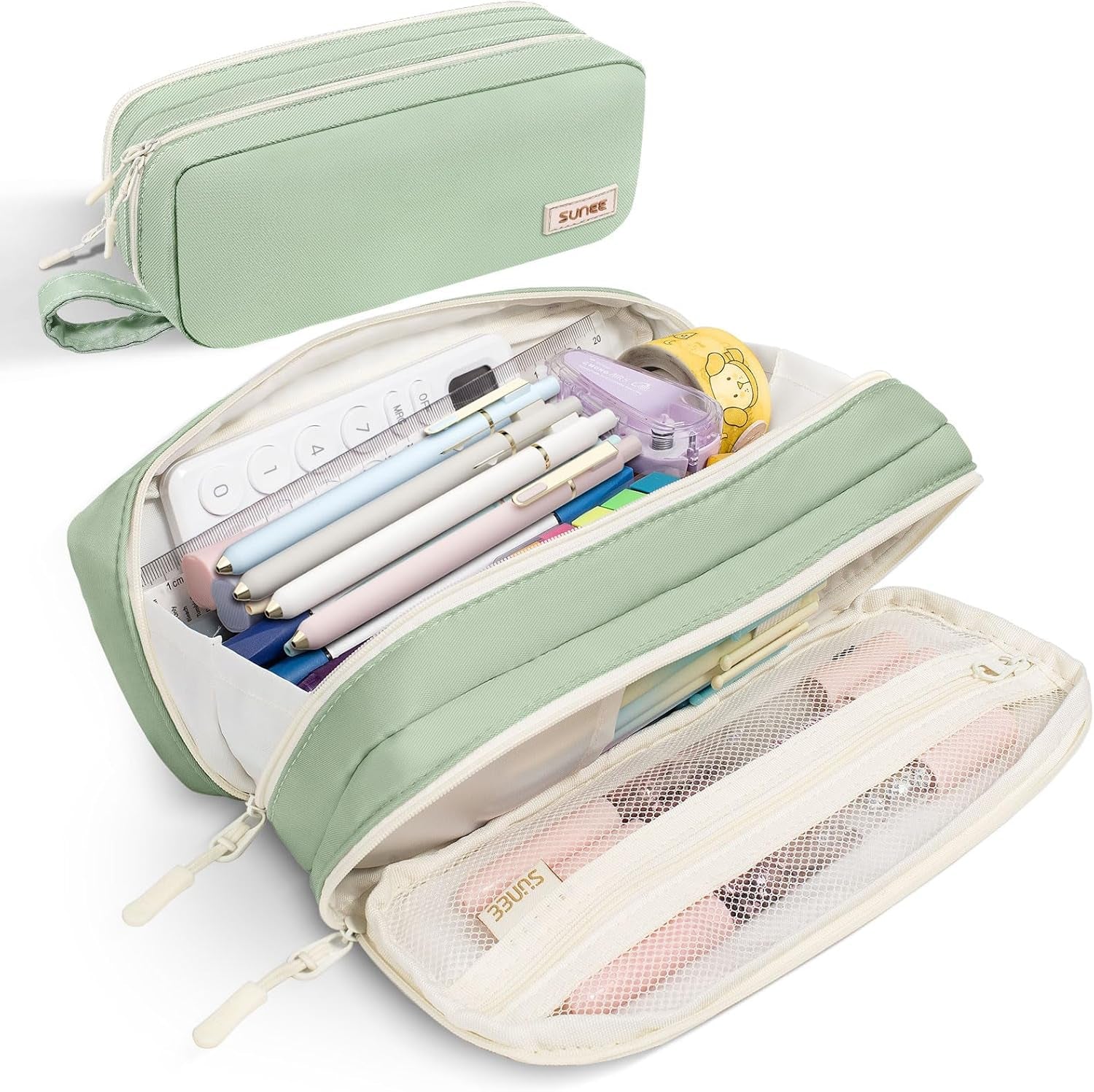 Pencil Case, Large Capacity Pencil Pouch, Aesthetic Pen Bag Office Stationery Organizer Simple Sturdy Multifunctional for Teen Girls Women Men, Green