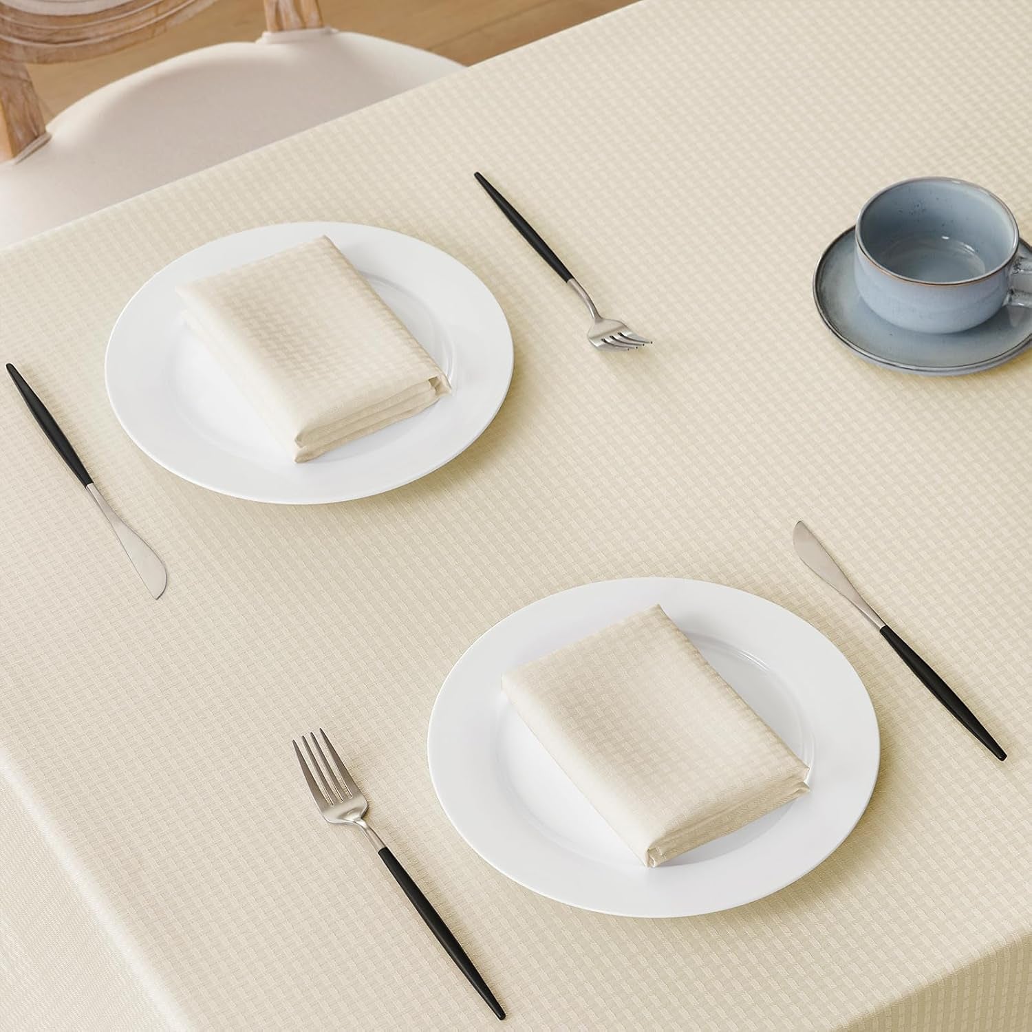 Rectangle Tablecloth Weaved Textured Water Resistant Spill Proof Table Cloth, Decorative Fabric Wrinkle Free Table Cover for Events and Dinner, 60 X 84 Inch, Ivory