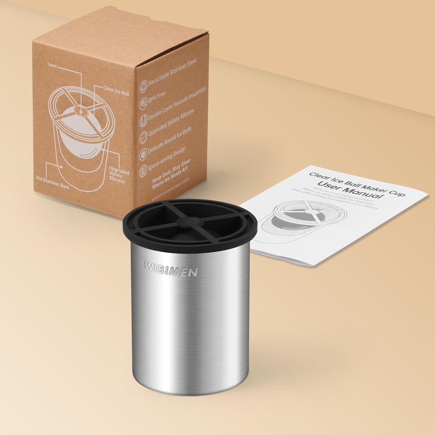 Clear Ice Cube Maker - 2.5" Ball - Stainless Steel Clear Ice Maker - Compact Design - for Old Fashioned Whiskey Gifts, Cocktail, Bourbon