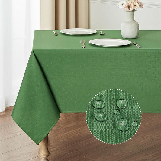 Rectangle Tablecloth Waterproof 52X70 Inch Linen Textured Table Cloth Stain and Wrinkle Resistant Washable, Decorative Fabric Table Cover for Dining, Party and Camping, Green