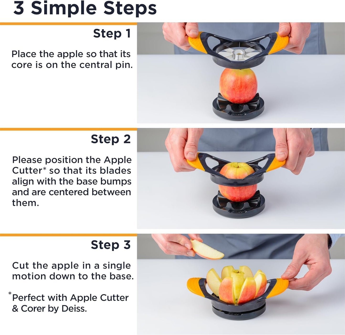 PRO Apple Slicer & Apple Corer Tool - Sharp Stainless Steel Apple Cutter 8 Slices - Fruit Cutter for Apple, Pear, Peach (Apple Slicer & Apple Corer with Base)