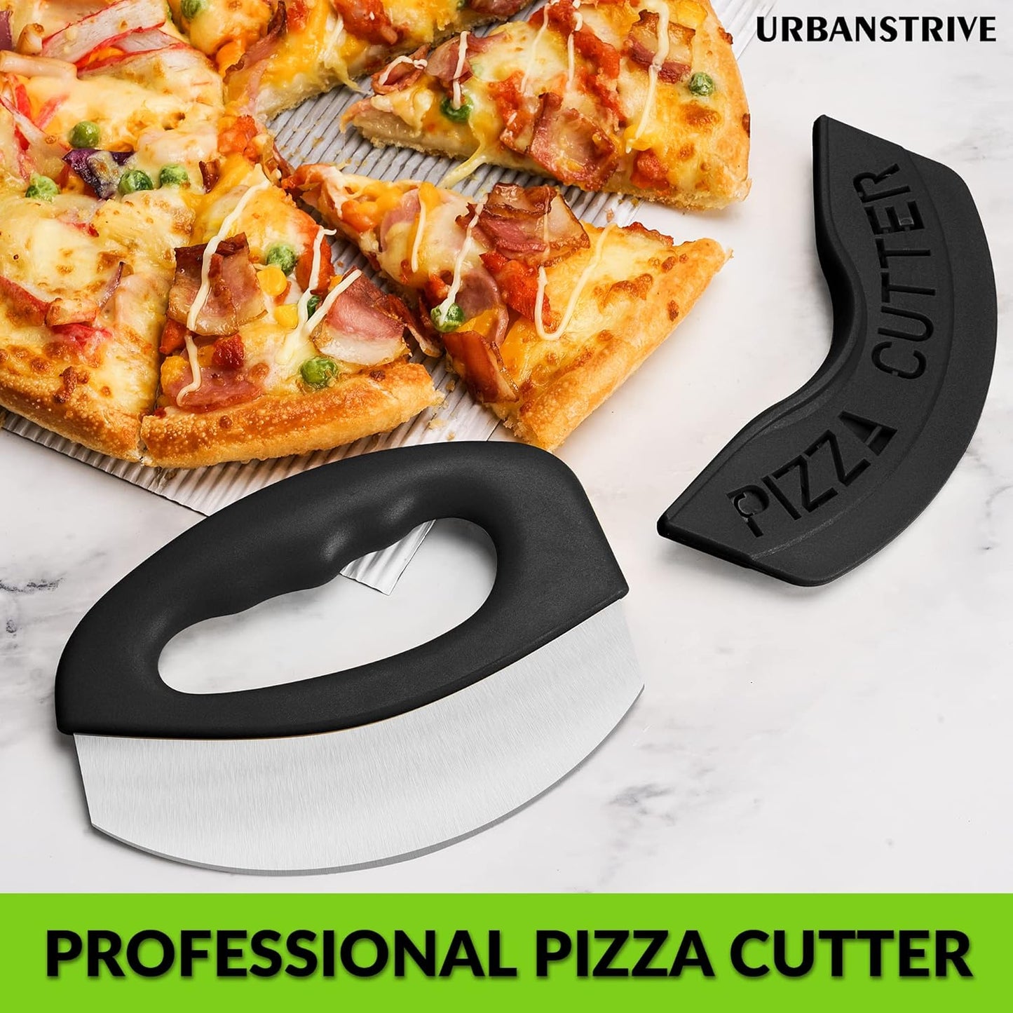 Heavy Duty Stainless Steel Pizza Cutter with Cover, Super Sharp Blade Pizza Knife Pizza Cutter Rocker, Perfect Kitchen Gadgets for Pizza Cutting Home Essentials (Black)