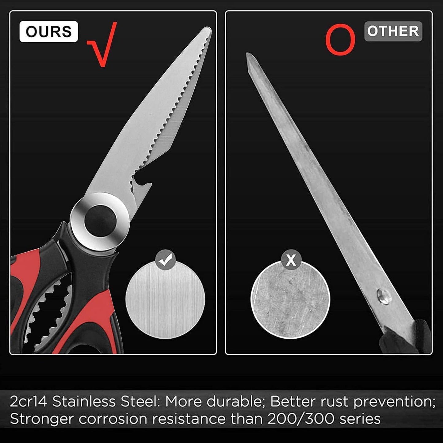 Heavy Duty Kitchen Shears with Protective Sheath Kitchen Meat Scissors, Dishwasher Safe Cooking Scissors for Chicken, Poultry, Fish, Herbs (Black+Red)