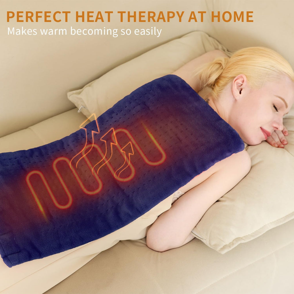 Massaging Weighted Heating Pad for Back Pain Relief,Heating Pads for Neck, Shoulder,Cramp,Portable Heated Pad with 3 Heat Settings & 6 Massage,18 Relaxing Combinations,Auto Off,12"*24",Dark Blue