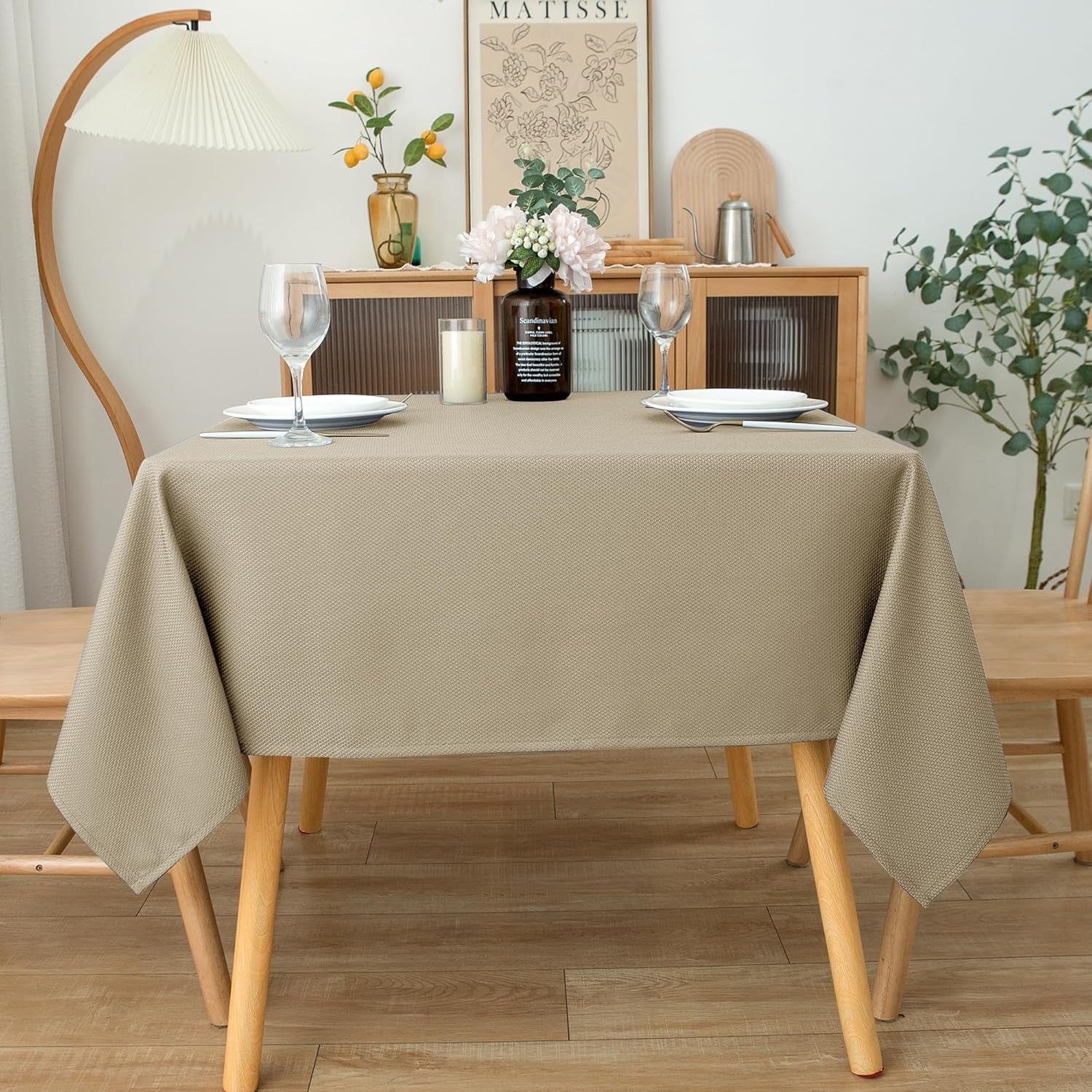 Textured Fabric Square Tablecloths 54X54 Inches, Natural Water Resistant Spill Proof Table Cloth Washable Small Card Folding Table Covers for Dining, Kitchen, Wedding and Parties