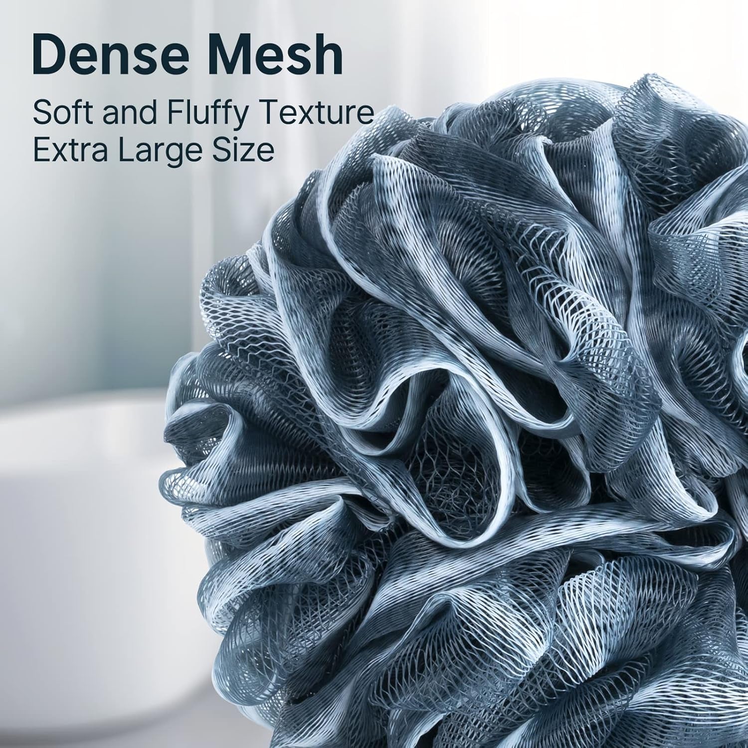 Loofah Sponge, Shower Loofah for Men and Women - Body Scrubber Loofa Set of 3 Indigo & White Edge, Bath Sponge 60G/Pcs