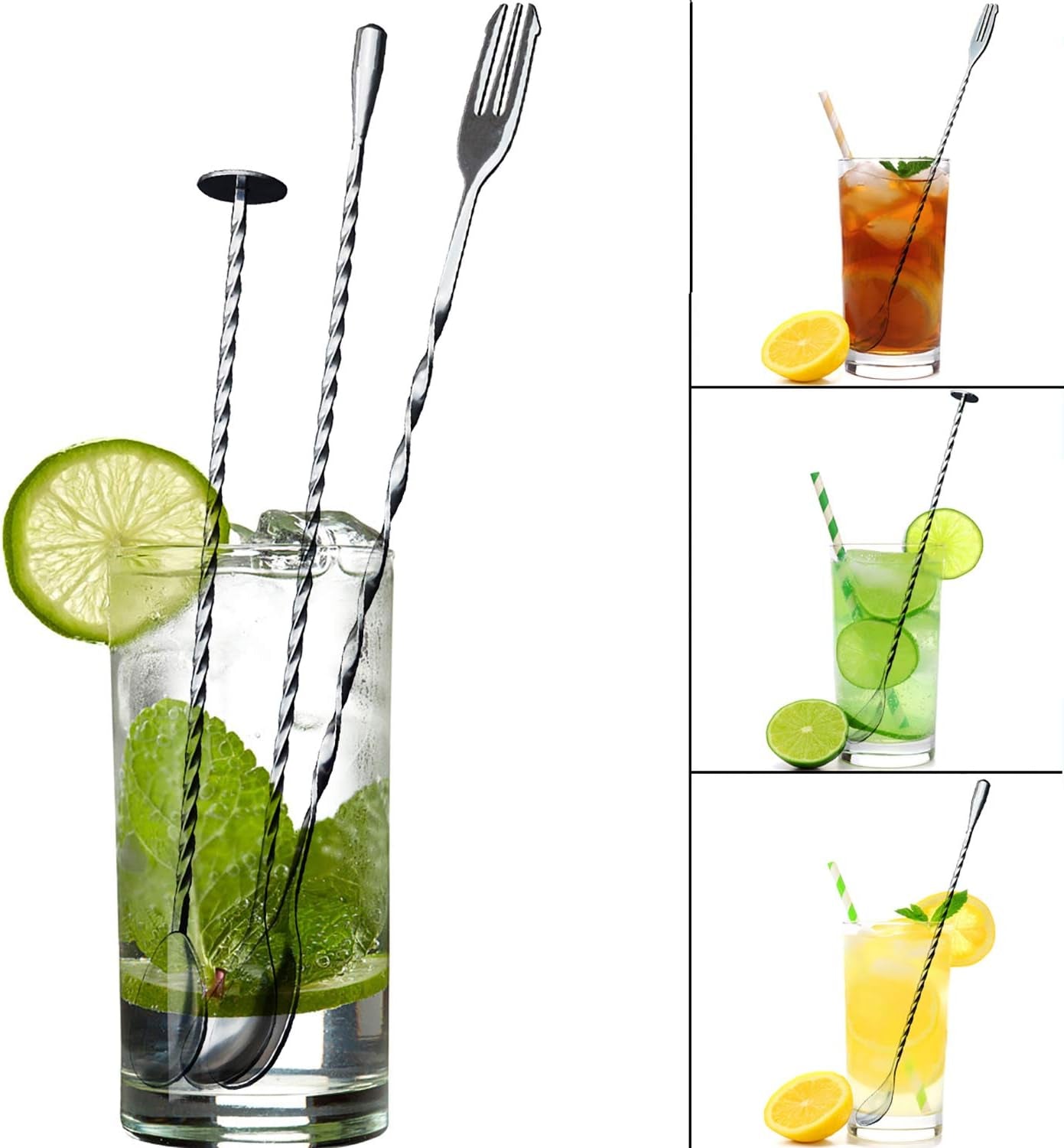3 Pcs Cocktail Mixing Spoons 12-Inch Bar Spoon Long Stirring Spoon Drink Stirrers Cocktail Spoons for Tea, Coffee, Ice Cream, Juice, Drinks, Milkshakes