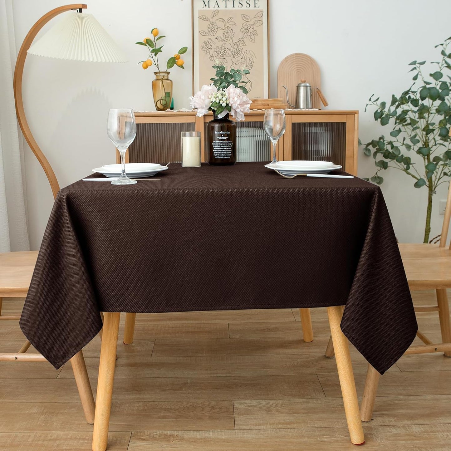 Textured Fabric Square Tablecloth 54X54 Inch, Brown Water Resistant Table Cloth Small Card Folding Table Covers Linen for Dining, Kitchen, Wedding and Parties Etc. Machine Washable