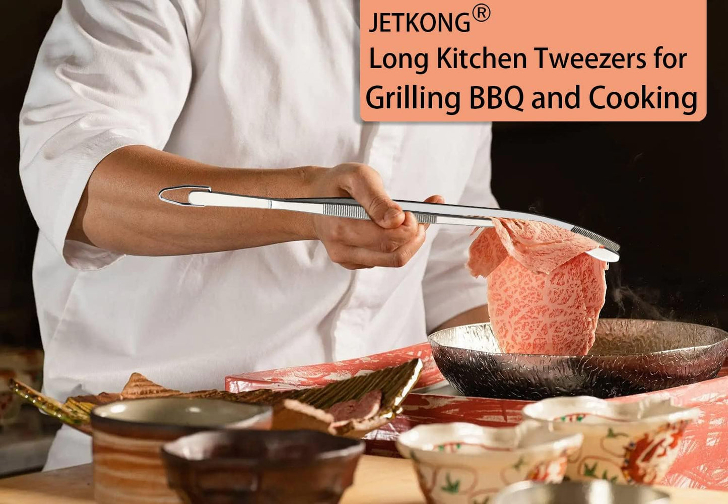 2 Pcs 12'' Curved Kitchen Tweezers Stainless Steel Long Tweezer Tongs Professional Chef Tweezers for Cooking, Grilling and BBQ (Silver)