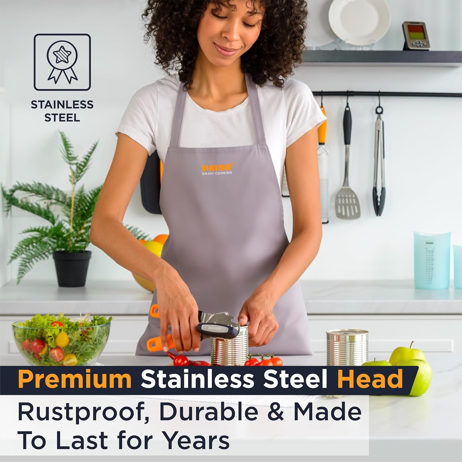 PRO Hand Held Can Opener – Smooth Edge Can Opener Manual & Bottle Opener, Heavy Duty Stainless Steel Can Openers, Effortless Turn Knob, Sharp Blade for Easy Cutting, Non-Slip Ergonomic Handle