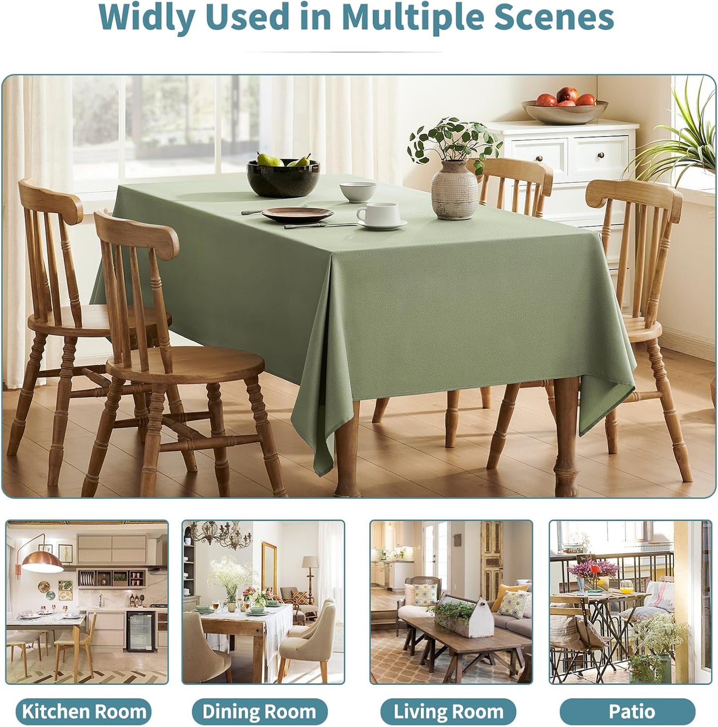 Textured Tablecloth Rectangle Waterproof Table Cloth, Washable Table Cover Wrinkle Free Fabric Tabletop Decoration for Kitchen, Dining, Wedding, Parties, 60 X 84 Inch, Sage Green