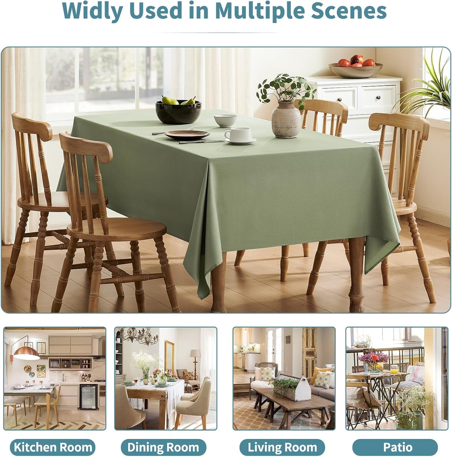 Textured Tablecloth Rectangle Waterproof Table Cloth, Washable Table Cover Wrinkle Free Fabric Tabletop Decoration for Kitchen, Dining, Wedding, Parties, 60 X 84 Inch, Sage Green