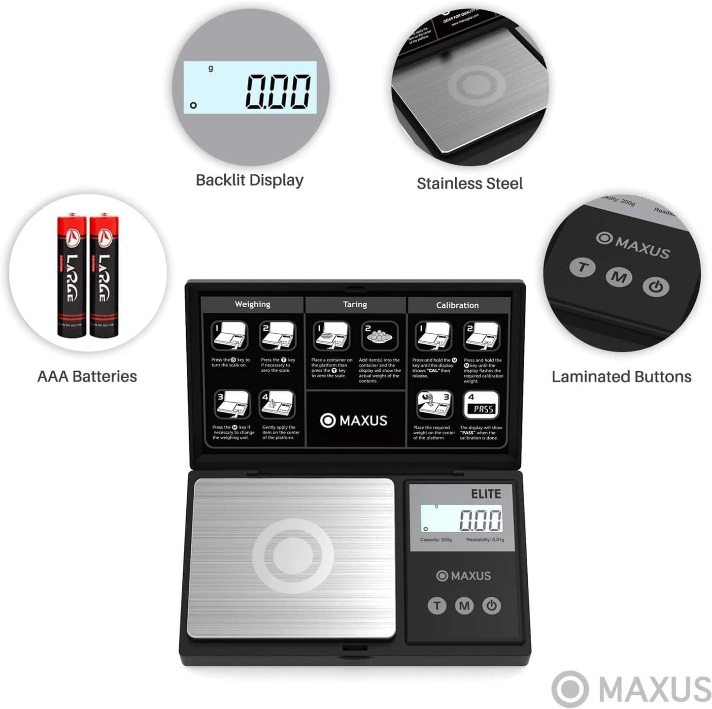 Digital Pocket Gram Scale 500G X 0.01G High Precision with Tray, Weighs Small Food, Jewelry, Ounces, Grains, LCD Display, Tare Function