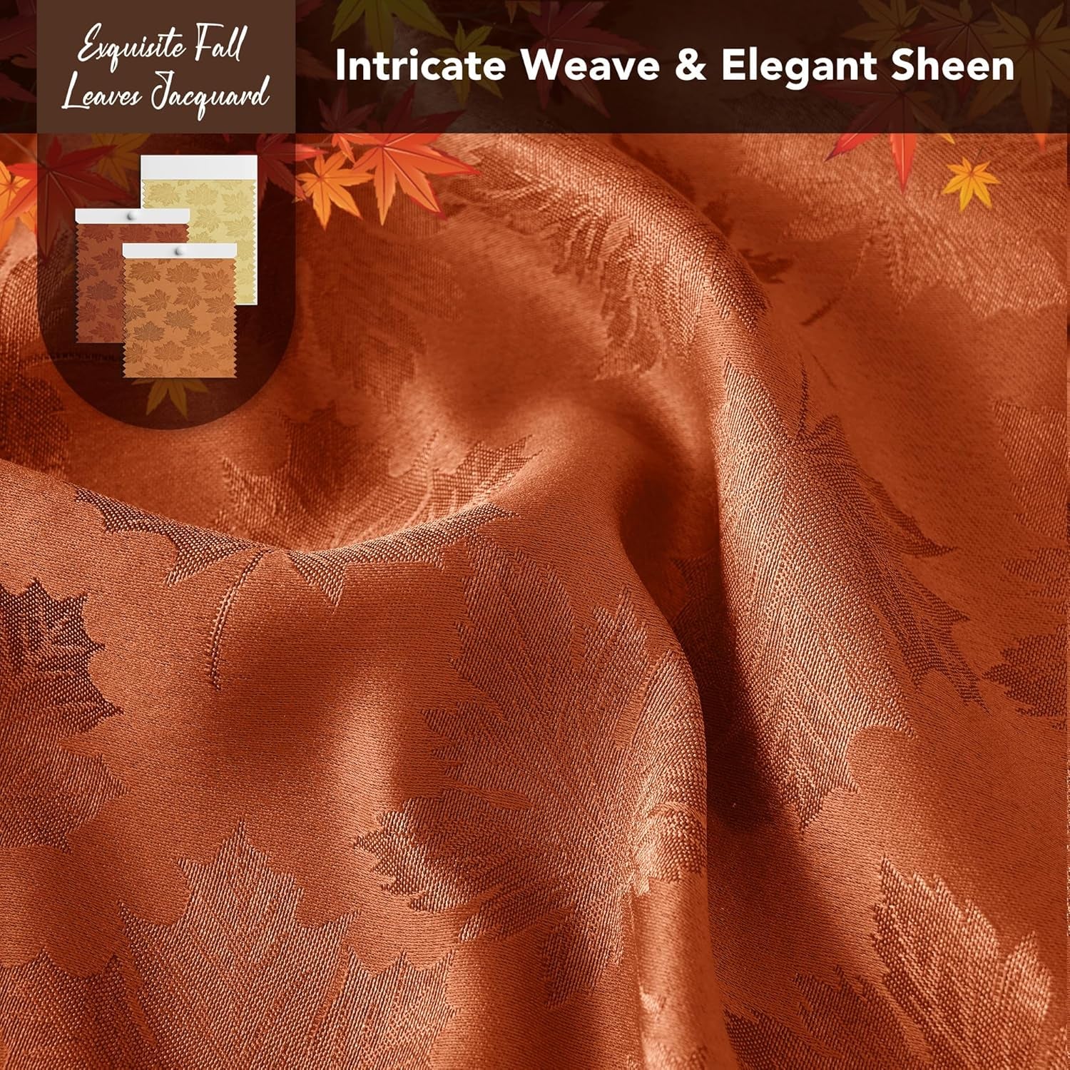 2 Packs Fall Tablecloth Rectangle Tables 60X84''-Rust Thanksgiving Autumn Harvest Gathering Jacquard Fabric Damask Table Cloths Kitchen Dinner Dining Outdoor Picnic Holiday Parties