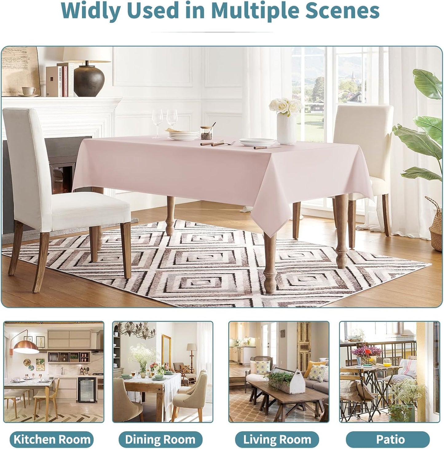 Tablecloth Rectangle Waterproof Spill-Proof Wrinkle-Free Table Cloth Washable, Kitchen Dining Tabletop Decoration, Fabric Table Cover for Indoor and Outdoor Use, 60 X 120 Inch, Pink