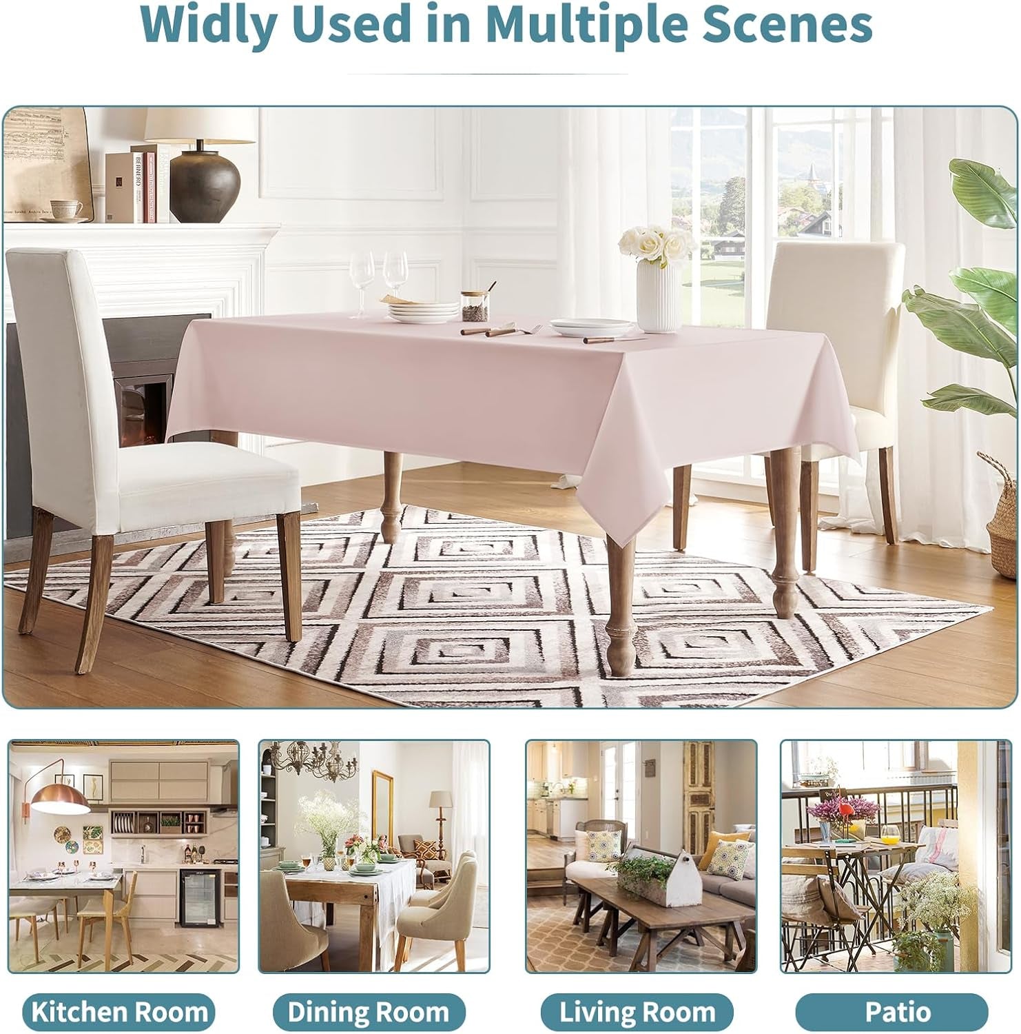 Tablecloth Rectangle Waterproof Spill-Proof Wrinkle-Free Table Cloth Washable, Kitchen Dining Tabletop Decoration, Fabric Table Cover for Indoor and Outdoor Use, 60 X 120 Inch, Pink