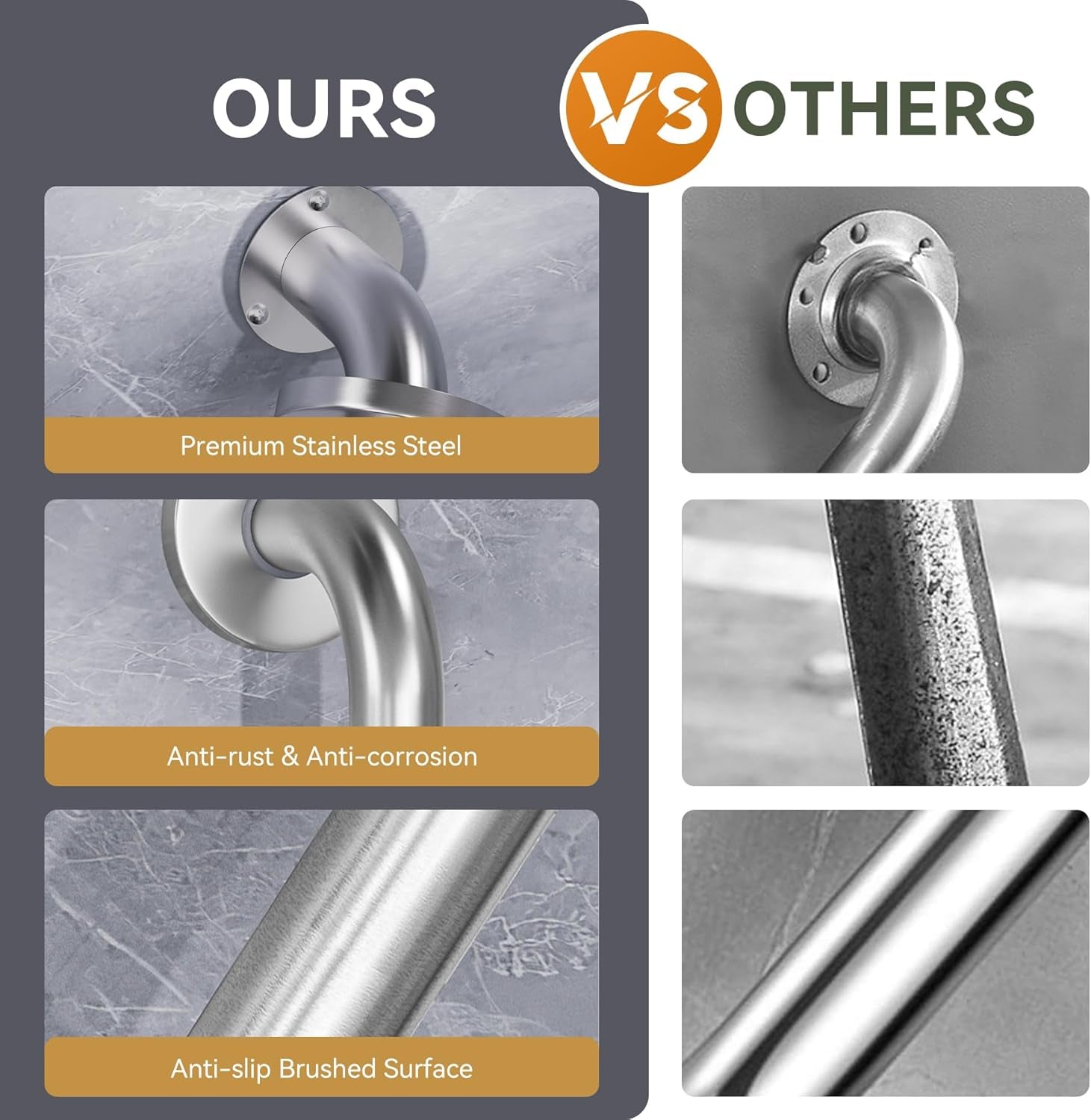 Shower Grab Bars for Bathtubs and Showers, Handicap Grab Bars for Shower anti Slip, Shower Grab Bars for Senior for Wall Stainless Steel, Holds up to 500Lbs, 12" L X 1" D, Brushed Nickel