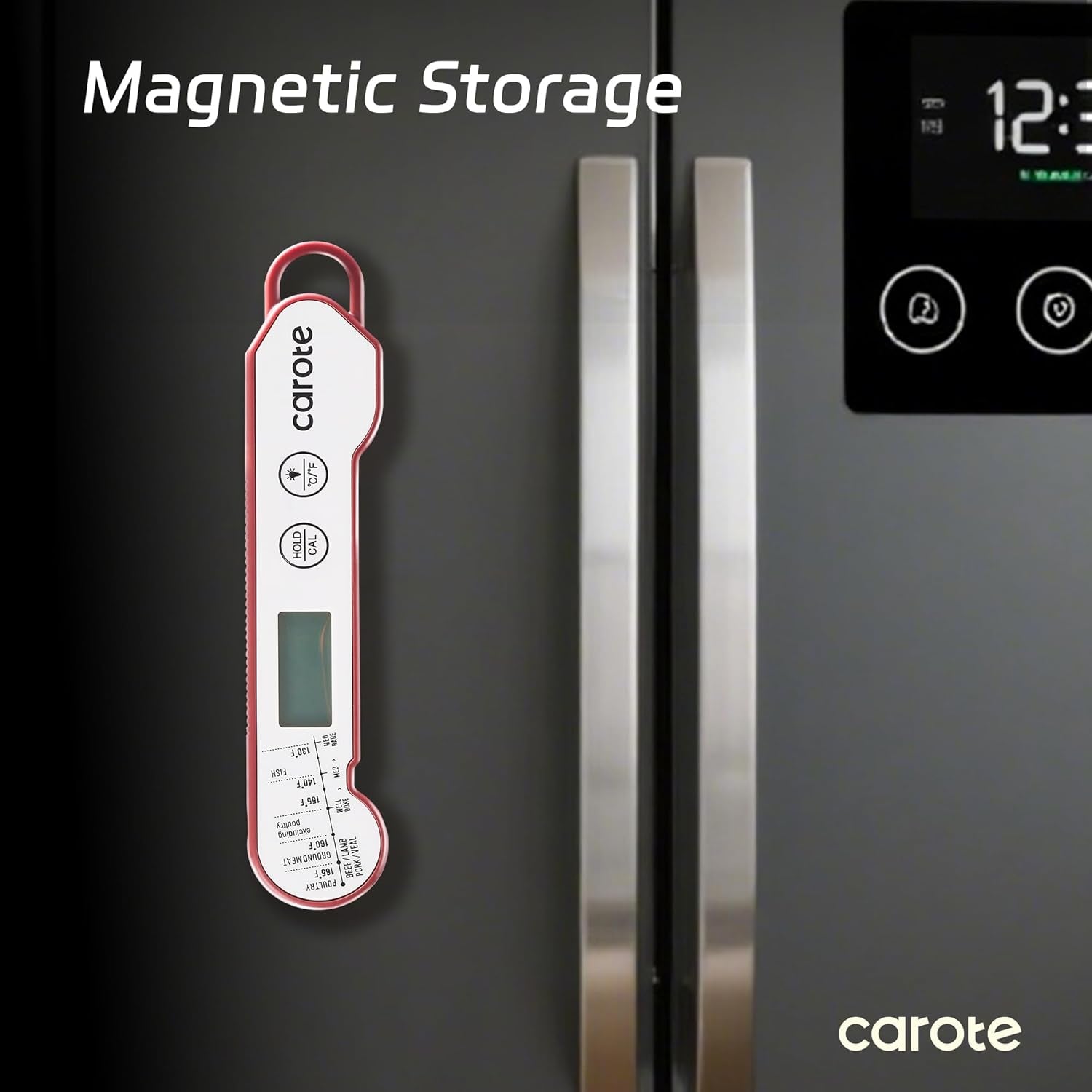 Instant Read Meat Thermometer Digital, 100% Waterproof/Auto Flip/Bright LCD Screen Function for Kitchen and Outside，Bbq, Turkey, Candy, Liquids, Beef (White/Red)