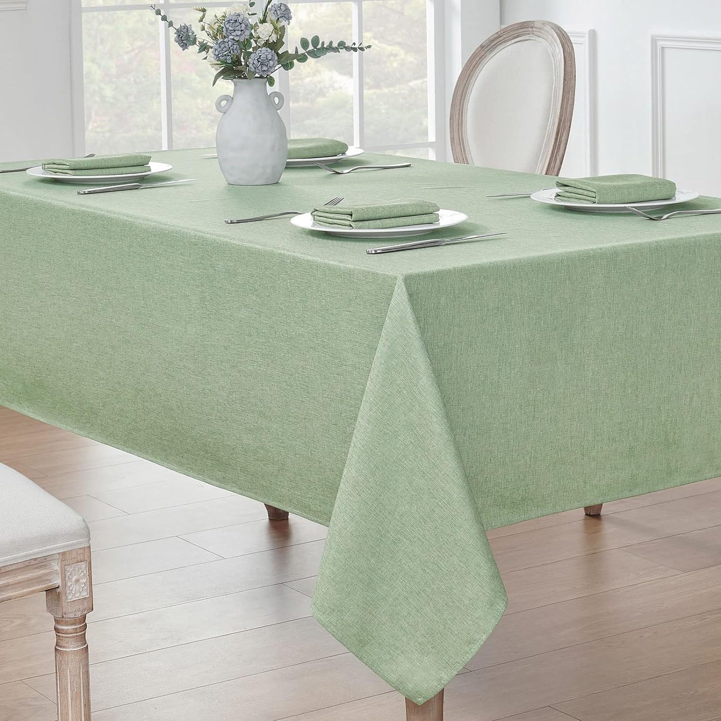Rectangle Tablecloth Linen Textured Waterproof & Stain Resistant Table Cloth Wrinkle Free Decorative Fabric Farmhouse Table Cover for Dining/Party/Buffet/Wedding, 52 X 70 Inch, Sage Green
