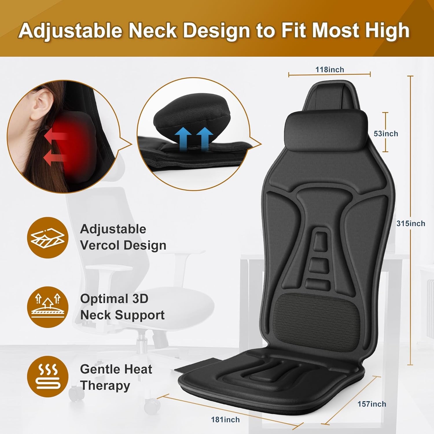 Back Massager with Heat for Pain Relief Deep Tissue, Portable Chair Massager Seat Cushion with Vibration Massage, Back Massage Chair Pad with Optional Cooling, Gifts for Dad Men Women Home Office Use