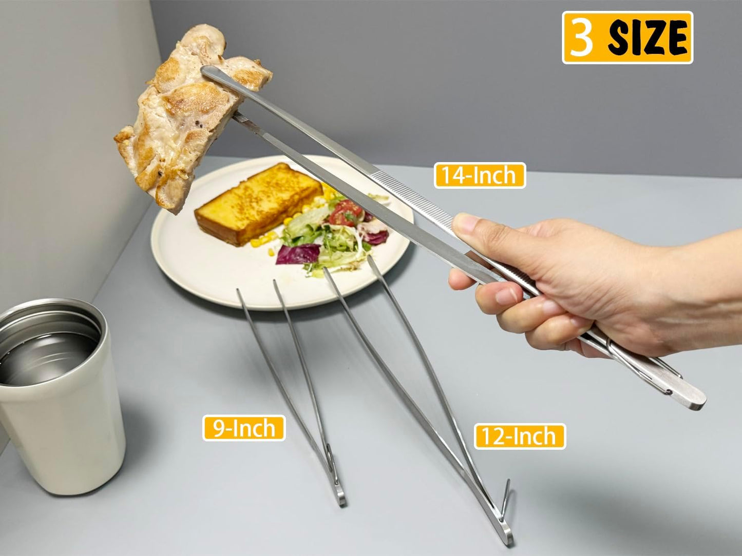 3 Pcs Serving Tweezer Tongs 9-Inch Cooking Tweezers Kitchen Tweezers (9 9 9 Inch, Silver)