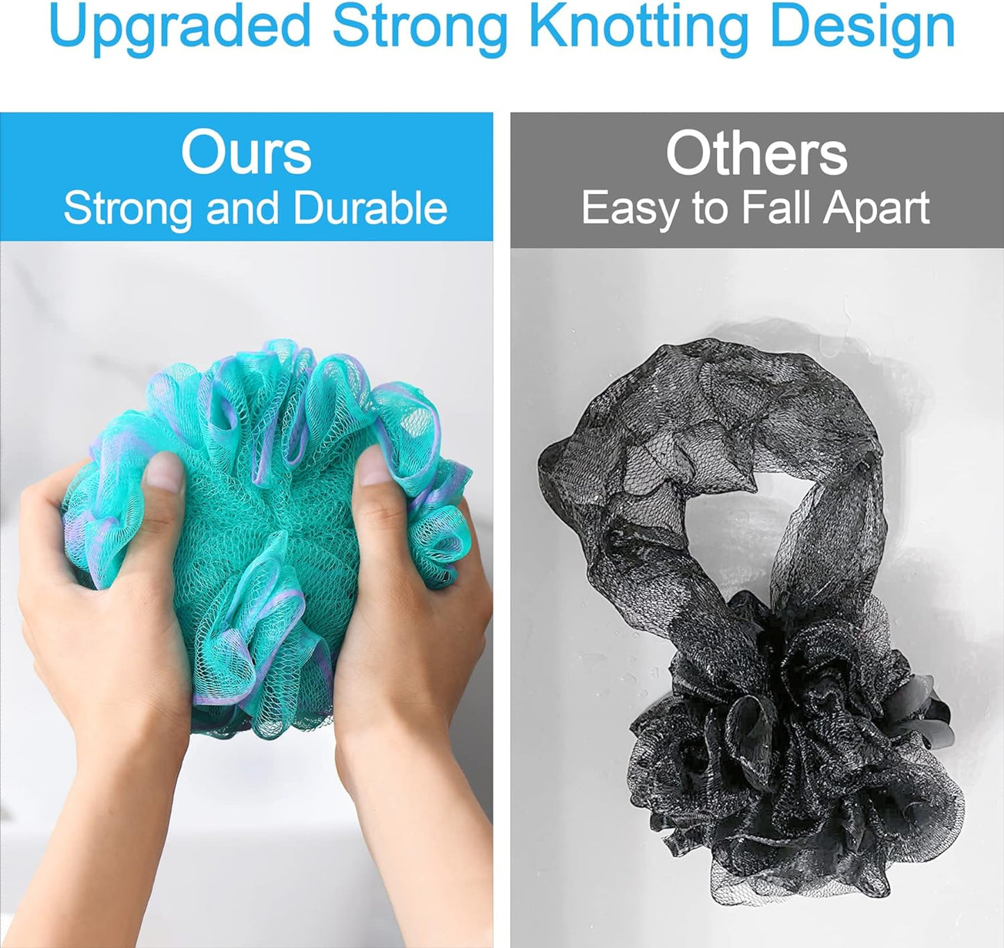 Loofah Sponge 75G/Piece, Exfoliating Bath Sponge Body Scrubber - Loofa Set of 4 Flower Color (Large, Green-Purple)