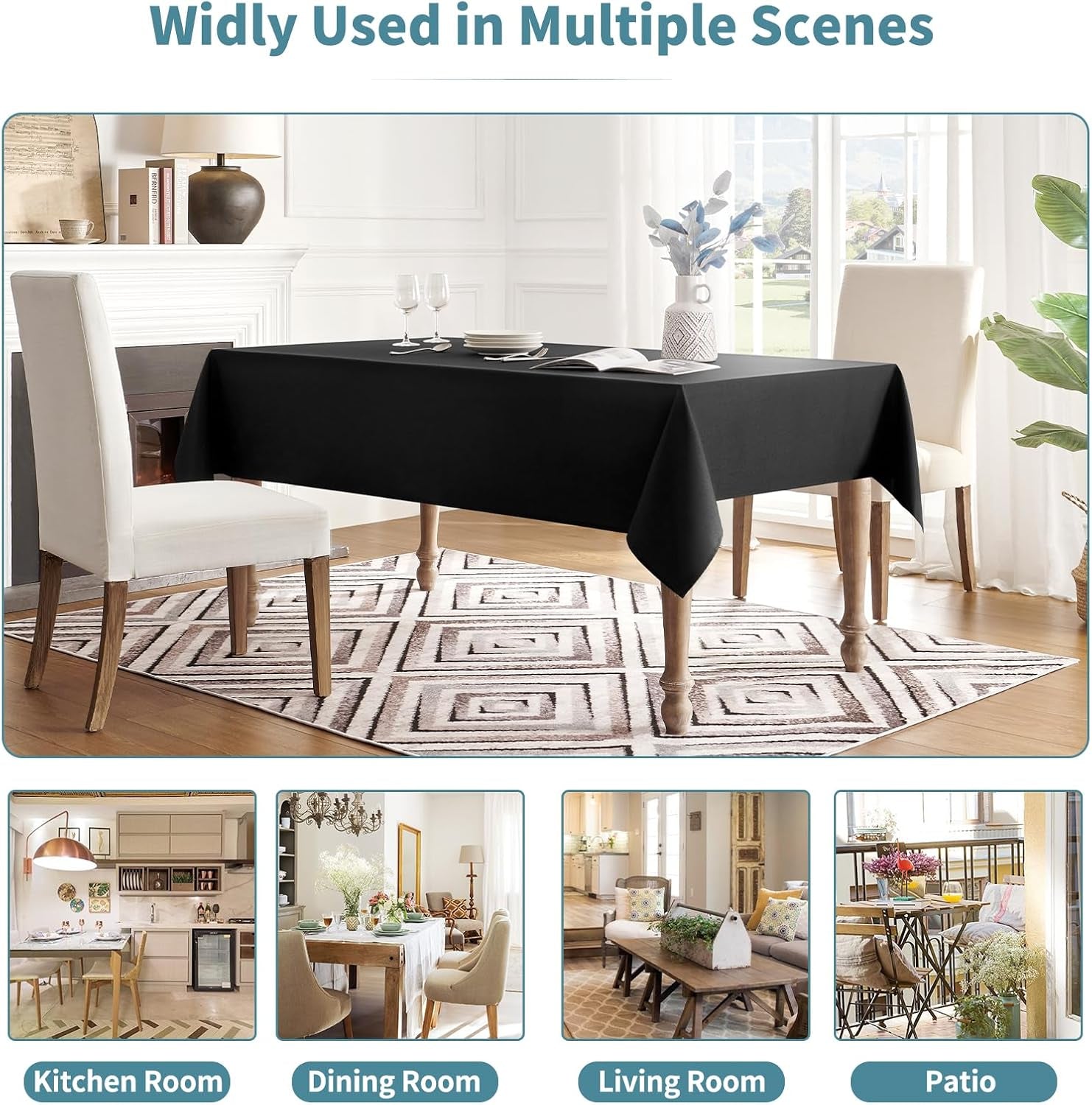 Table Cloth Rectangle Waterproof Spill-Proof Wrinkle-Free Tablecloth Washable, Kitchen Dining Tabletop Decoration, Fabric Table Cover for Indoor and Outdoor Use, 60 X 120 Inch, Black