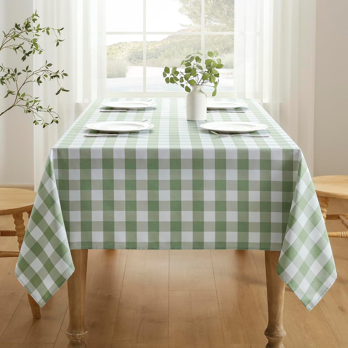 Checkered Tablecloth Rectangle Waterproof Gingham Table Cloth Washable Buffalo Plaid Table Cover Wrinkle Free for Kitchen, Dining and Outdoor Picnic, 52 X 70 Inch, Sage Green and White