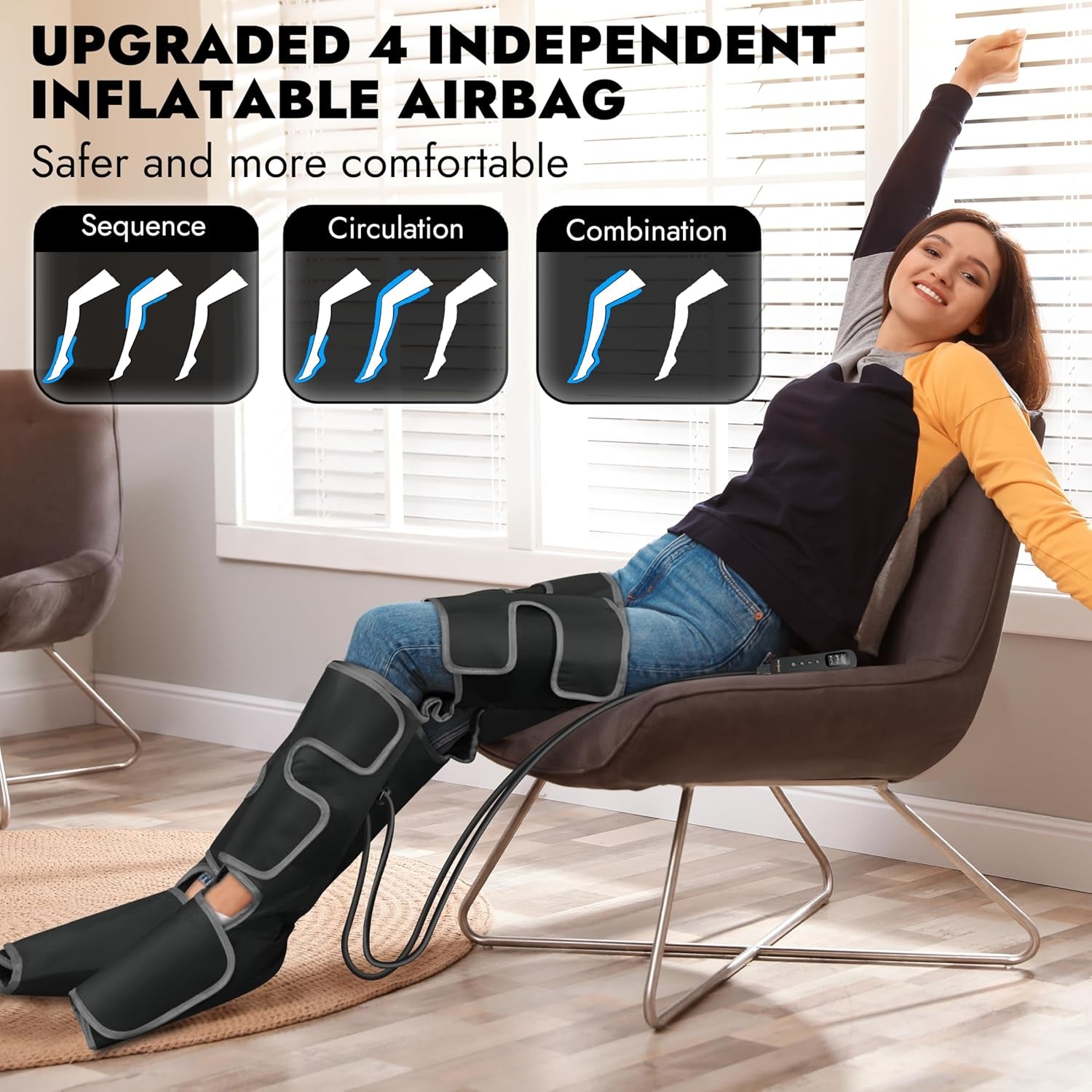Leg Massager with Heat and Compression for Circulation, 3 Heat 3 Modes 3 Intensities for Pain Relief and Swelling, FSA HSA Eligible