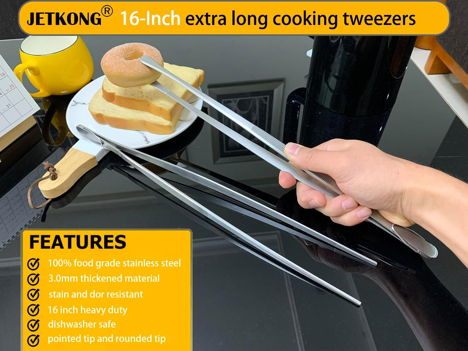 16-Inch Kitchen Tweezers Fine Tweezer Tongs Extra-Long Stainless Steel Cooking Tweezers (Point-Tips)
