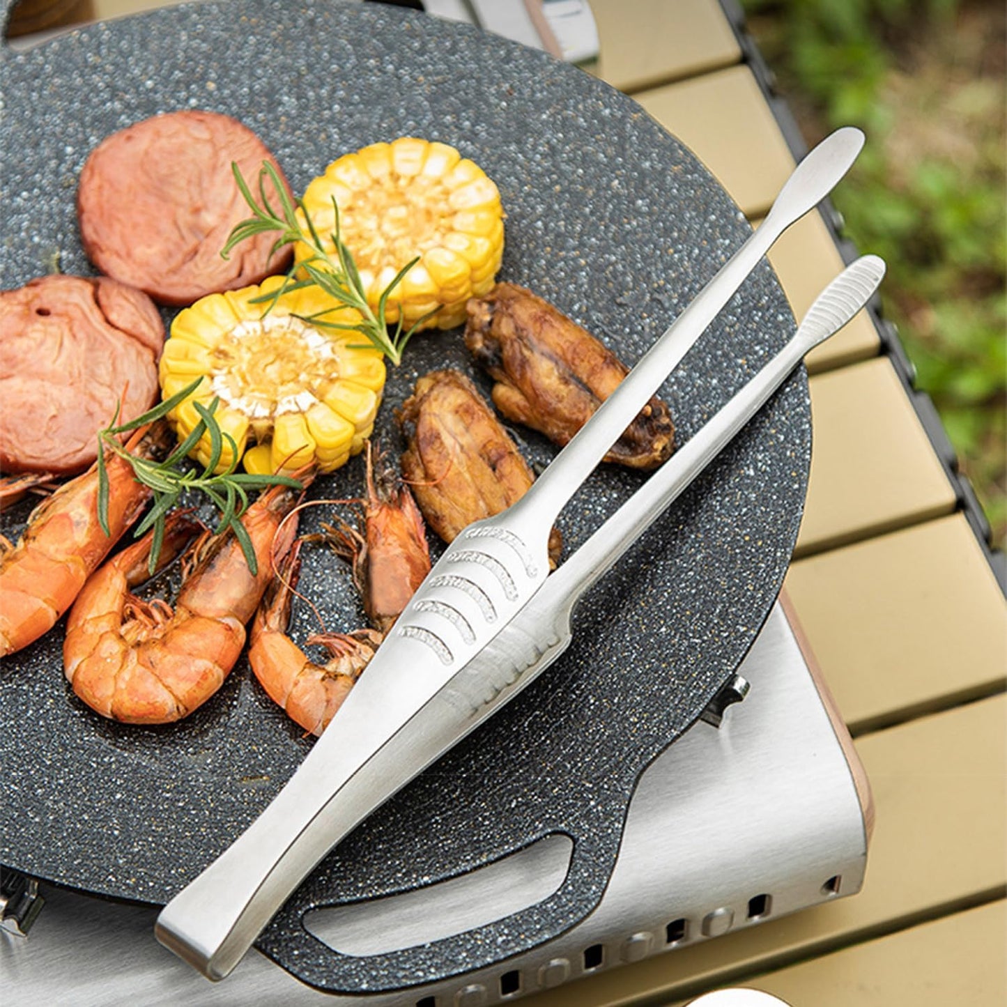 Stainless Steel Kitchen Tongs, Serving Tongs for Cooking, 10.6" Metal Food Tongs with Non-Slip Comfort Grip, Non-Stick Cooking Tongs Heat Resistant BBQ Tong Grill Tong for Barbecue Grilling