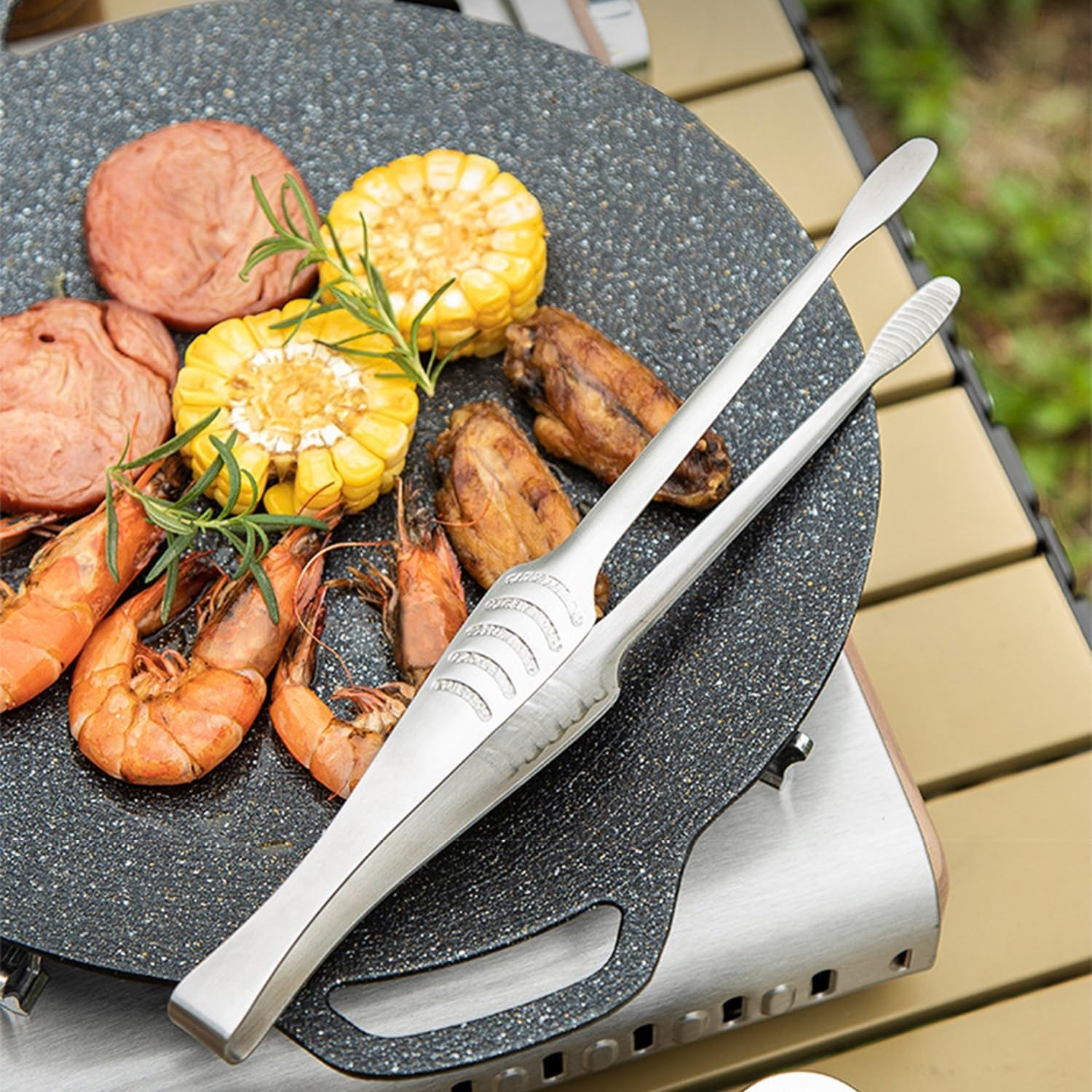 Stainless Steel Kitchen Tongs, Serving Tongs for Cooking, 10.6" Metal Food Tongs with Non-Slip Comfort Grip, Non-Stick Cooking Tongs Heat Resistant BBQ Tong Grill Tong for Barbecue Grilling