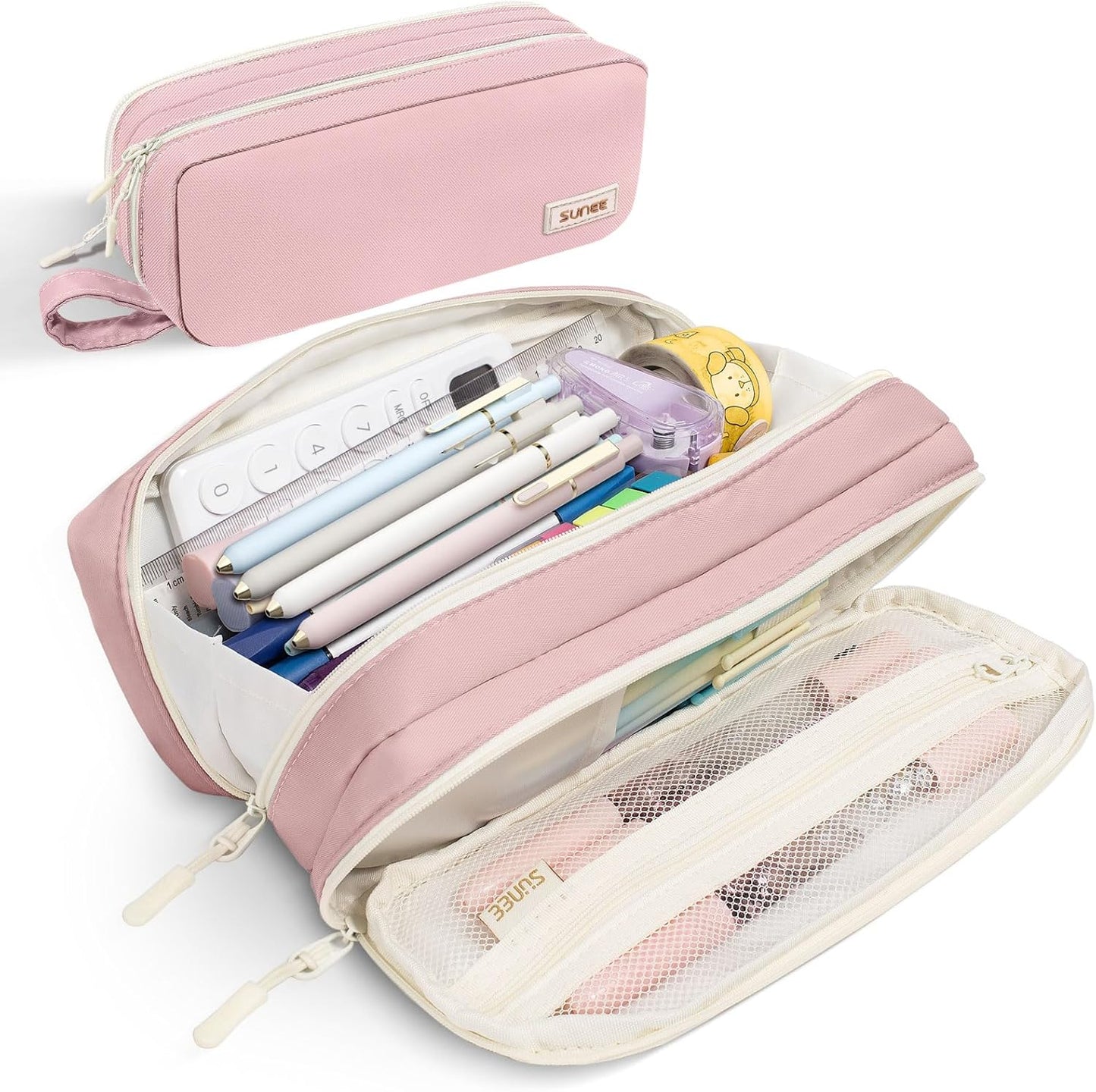 Pencil Case, Large Capacity Pencil Pouch, Aesthetic Pen Bag Office Stationery Organizer Simple Sturdy Multifunctional for Teen Girls Women Men, Pink