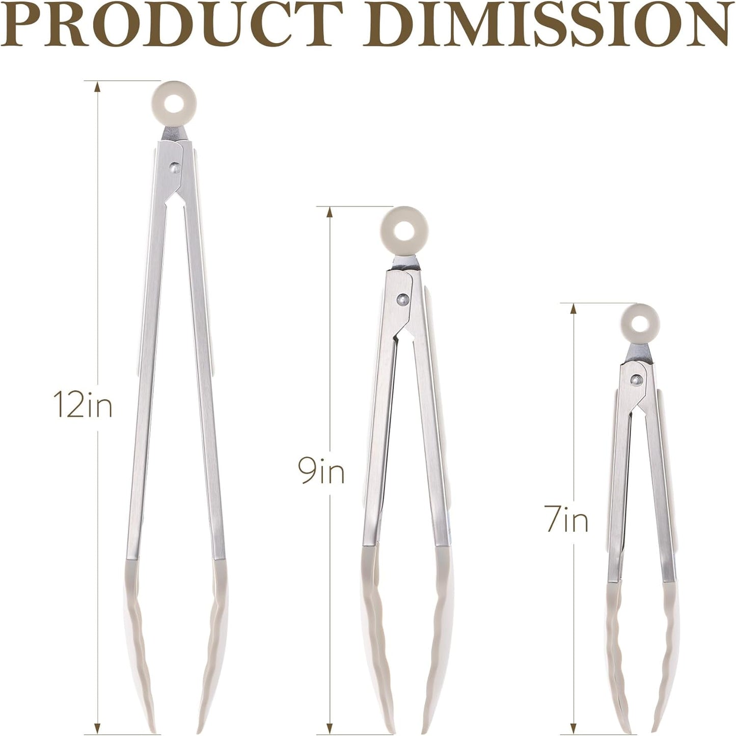 Tongs for Cooking 428ºf Heat Resistant Locking Stainless Steel Kitchen Tongs with Non Scratch Silicone Tips, Perfect for Nonstick Cookware, BBQ Tongs Set of 3 (7"+9"+12")