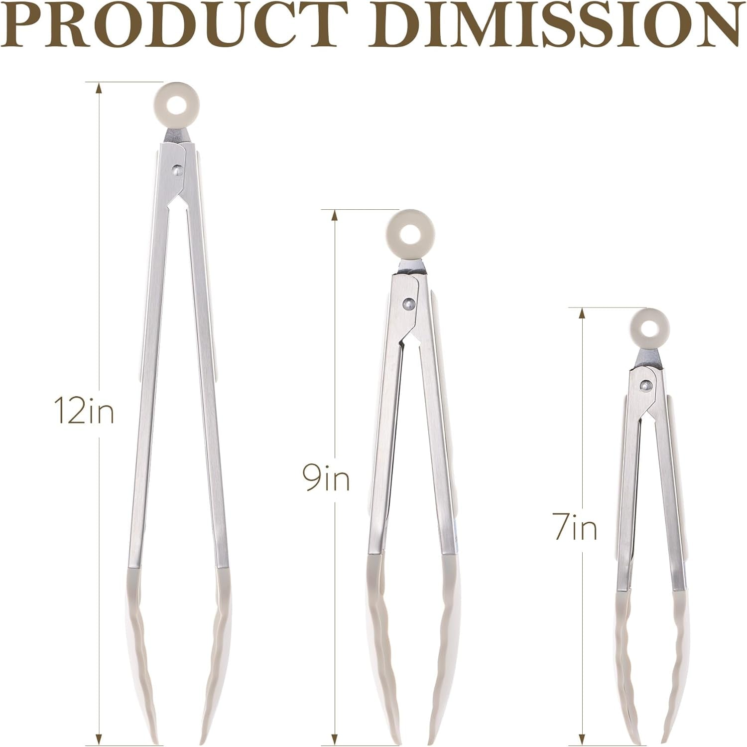 Tongs for Cooking 428ºf Heat Resistant Locking Stainless Steel Kitchen Tongs with Non Scratch Silicone Tips, Perfect for Nonstick Cookware, BBQ Tongs Set of 3 (7"+9"+12")