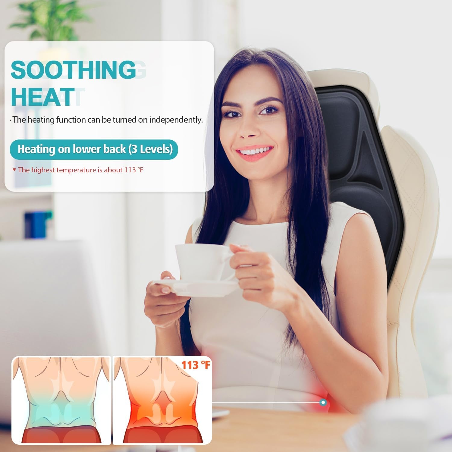 Massage Seat Cushion Pad with Heat 9 Massage Style Lumbar Support Function, Fatigue Stress Relief Back Massager Chair Pad for Men Women Home Office Use