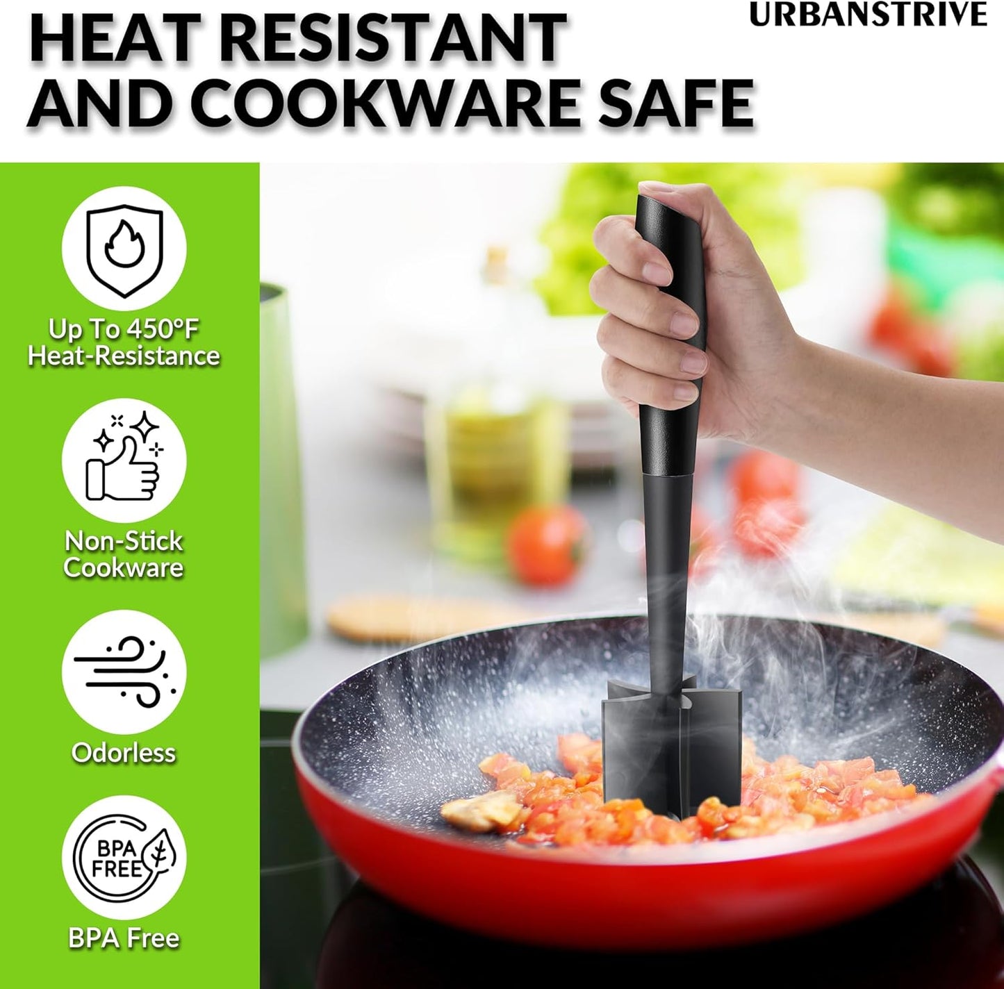 Heavy Duty Meat Chopper for Ground Beef, Durable Ground Beef Smasher, Non-Scratch Hamburger Chopper, Non-Slip Ground Meat Chopper and Meat Masher Ground Beef (Black)