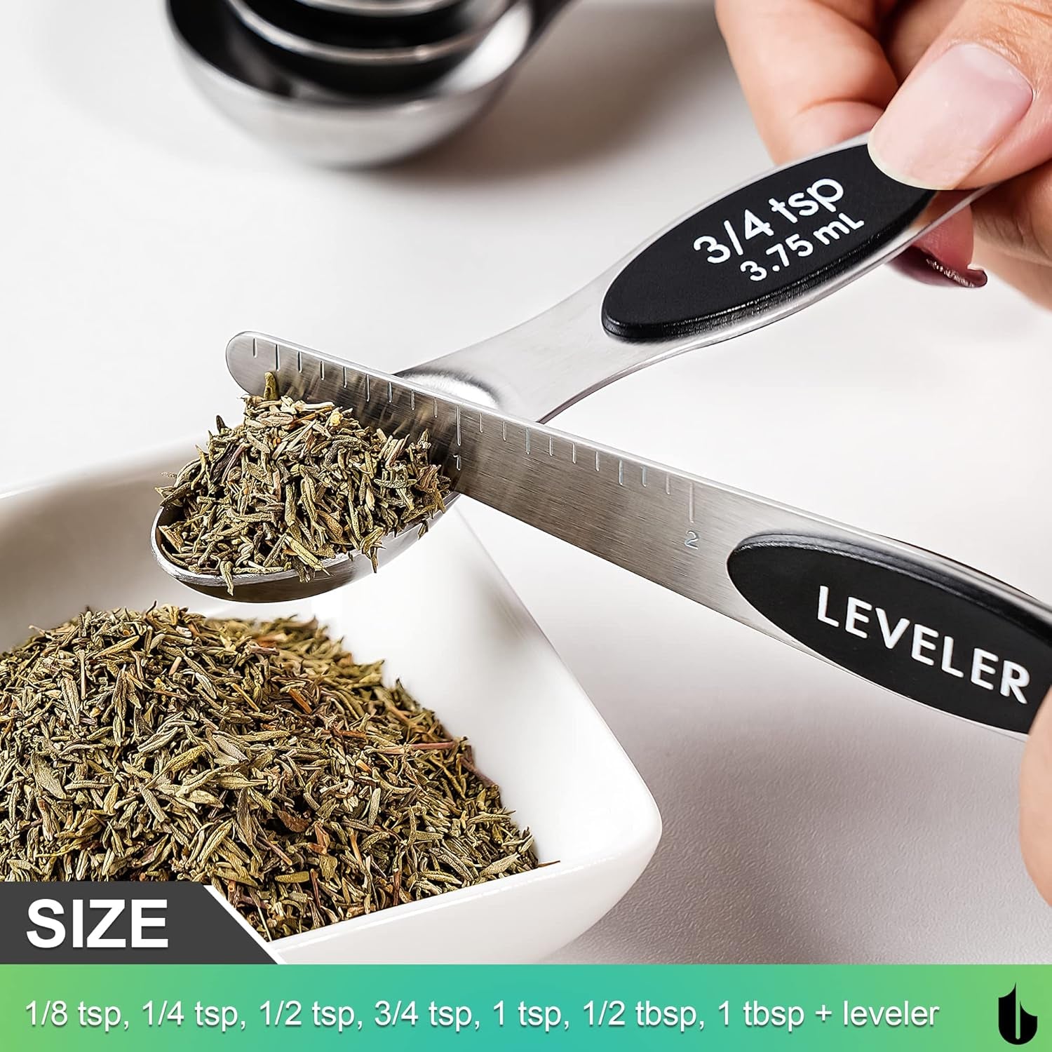 8 Pcs Upgraded Magnetic Measuring Spoons Set Stainless Steel Dual Sided for Liquid Dry Food Measuring Cups Spoons Set Fits in Spice Jar Kitchen Gadgets Including Leveler, Silver