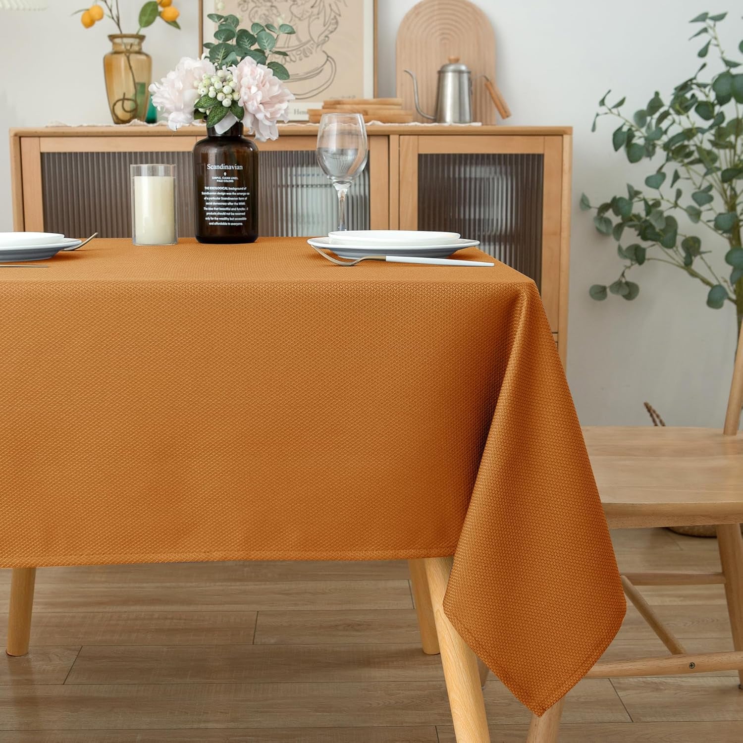 Fall Tablecloth Textured Fabric Square Tablecloths 54X54 Inch, Bronze Thanksgiving Autumn Harvest Water Resistant Fabric Tablecloths for Kitchen, Dining, Wedding, Parties Machine Washable