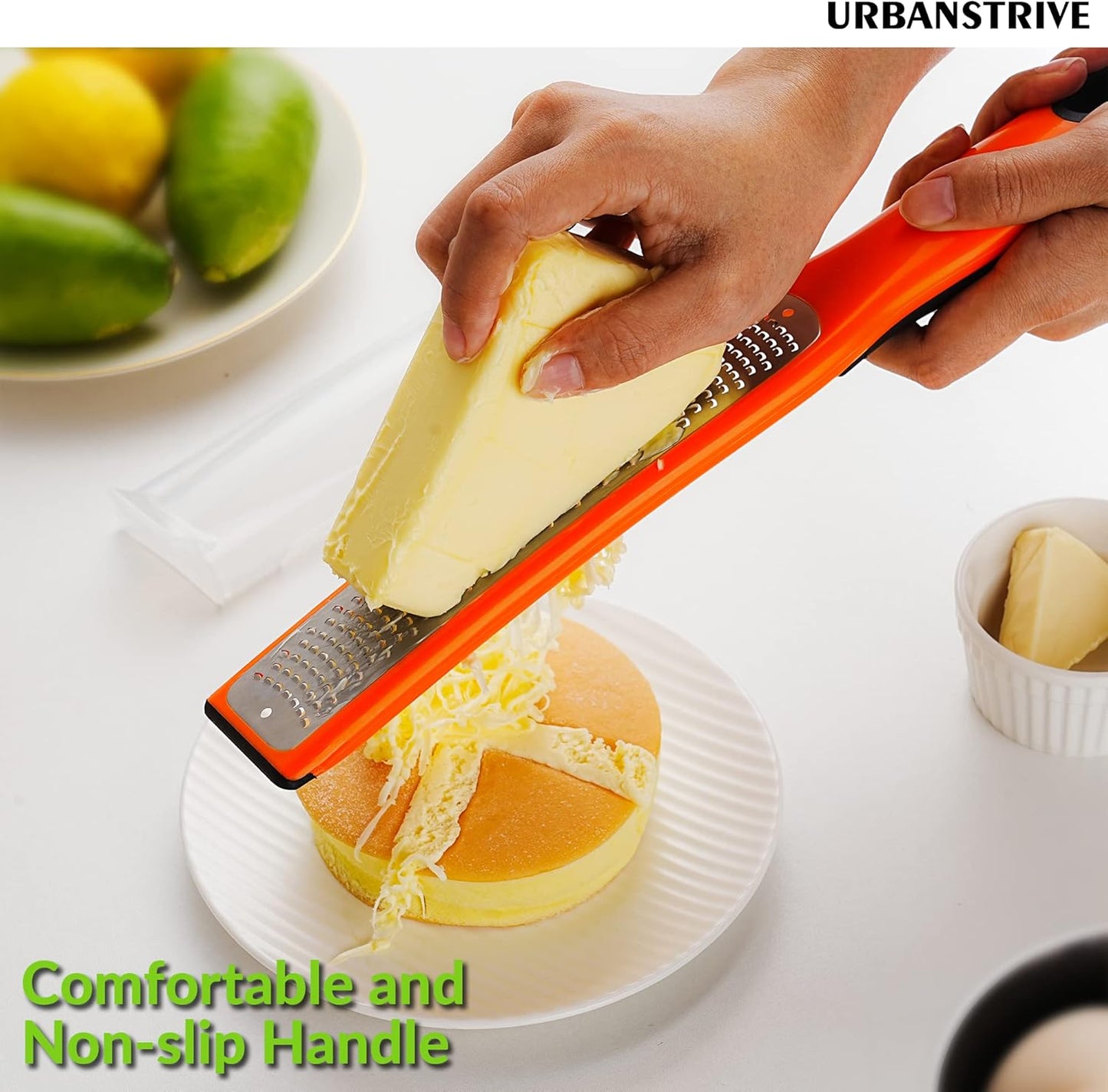 Zester Grater with Handle, Lemon Zester Cheese Grater for Kitchen Stainless Steel, Graters for Parmesan Cheese Garlic Nutmeg Chocolate Fruits Vegetables Ginger, Fine (Orange, Fine)