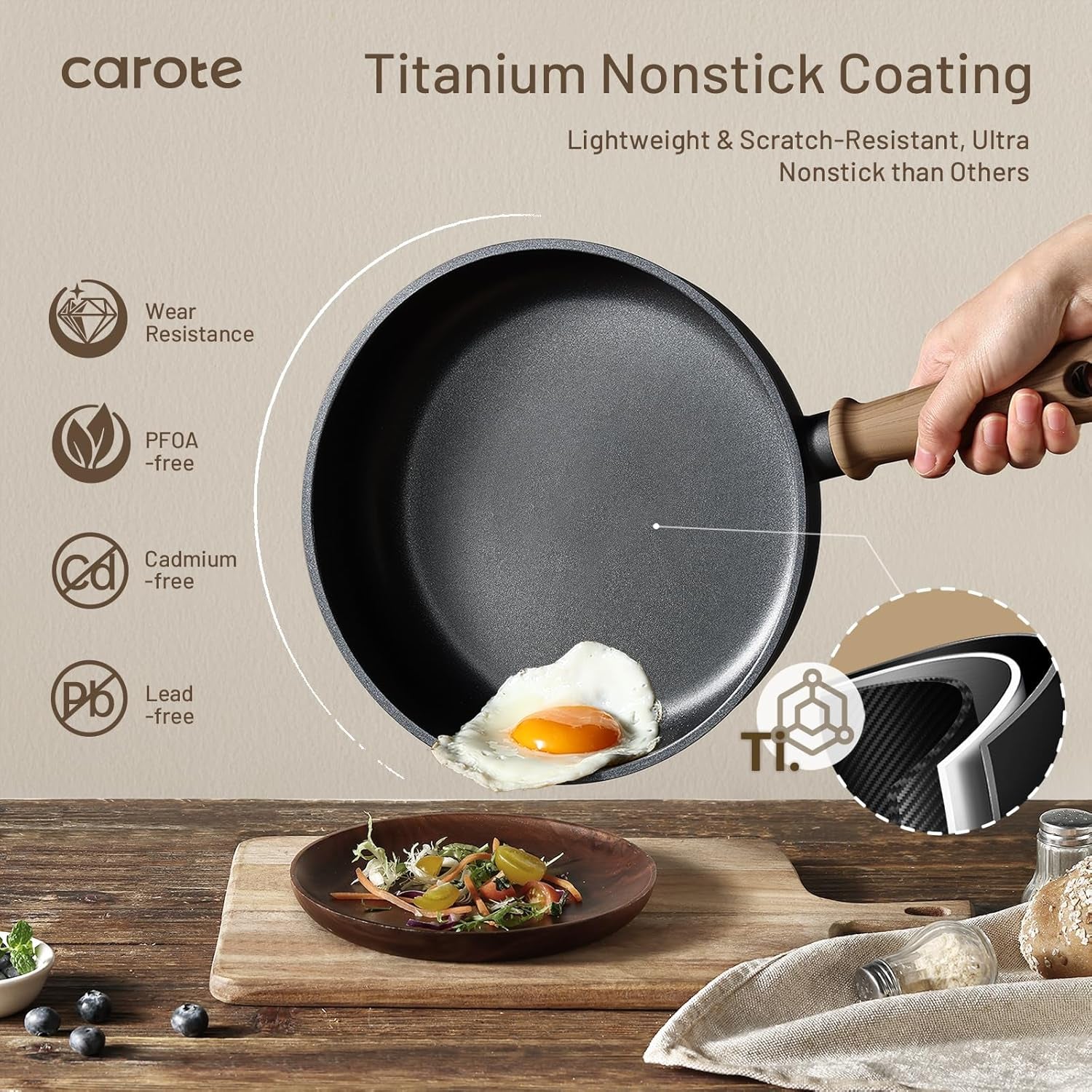 Non Stick Frying Pans, 9.5" Nonstick Skillet Titanium Frying Pan Chef'S Pan, Titanium Lightweight, Stay-Cool Handle, Compatible with All Stoves, Black