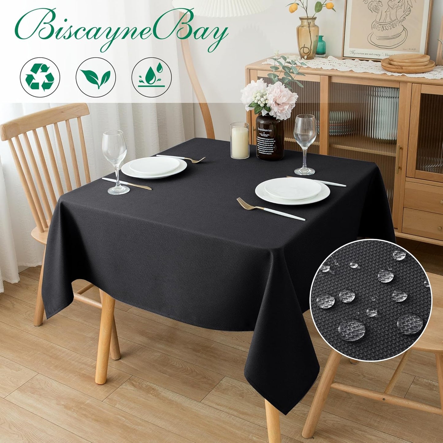 Textured Fabric Square Tablecloths 54X54 Inch, Black Water Resistant Spill Proof Table Cloth Small Card Folding Table Covers for Dining, Kitchen, Wedding and Parties, Machine Washable