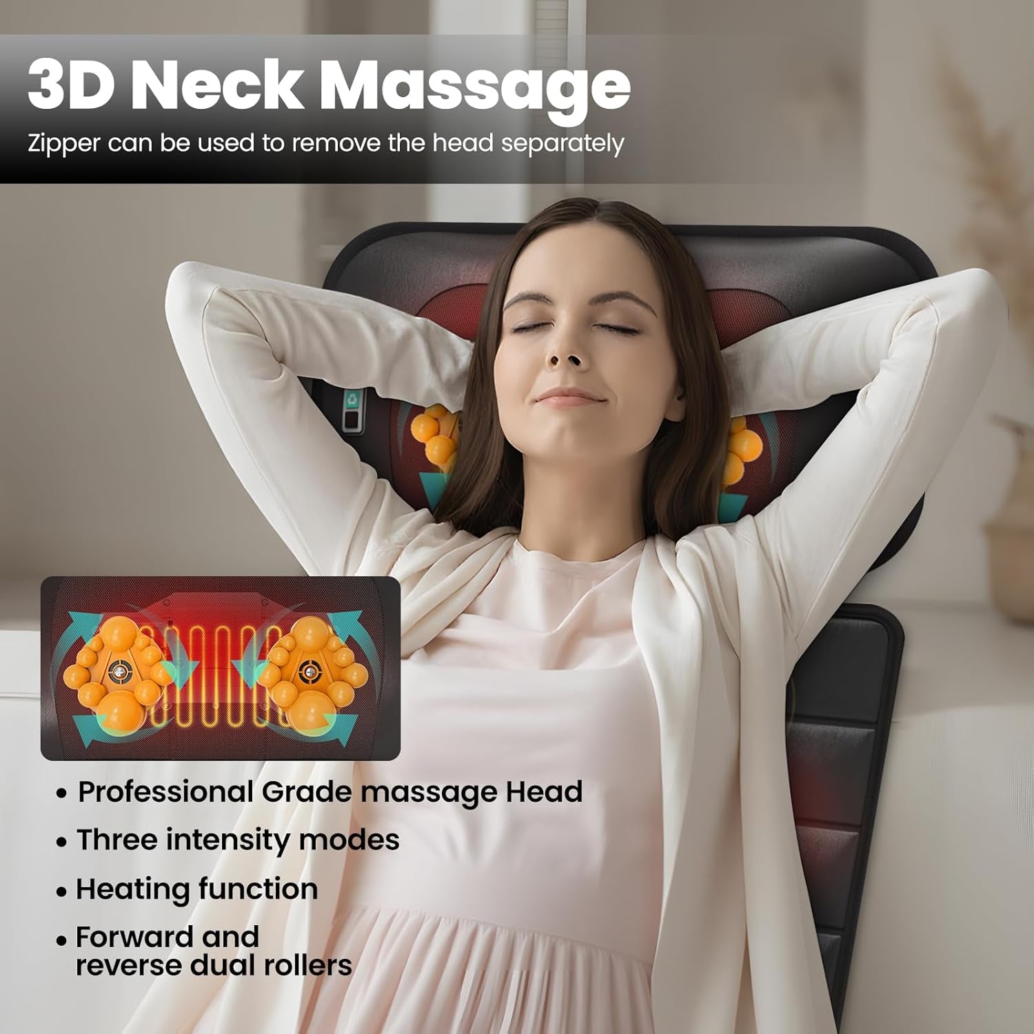 Massage Mat, Detachable Neck Massager, Full Body Vibration Heating, Massage Pad with 10 Vibrating Motors and 9 Speed Settings for Home Office Use, Gift for Men Women Parents Christmas,Black