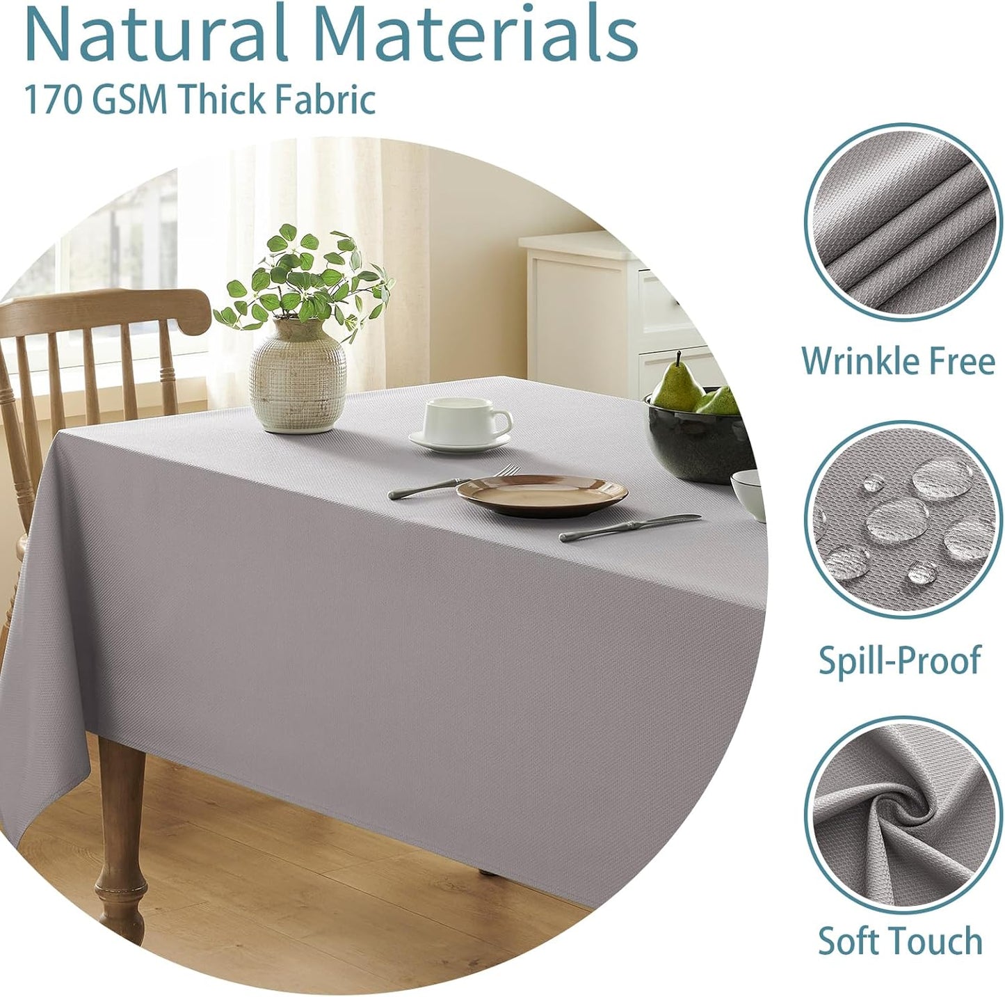 Textured Tablecloth Rectangle Waterproof Table Cloth, Washable Table Cover Wrinkle Free Fabric Tabletop Decoration for Kitchen, Dining, Wedding, Parties, 60 X 84 Inch, Light Grey